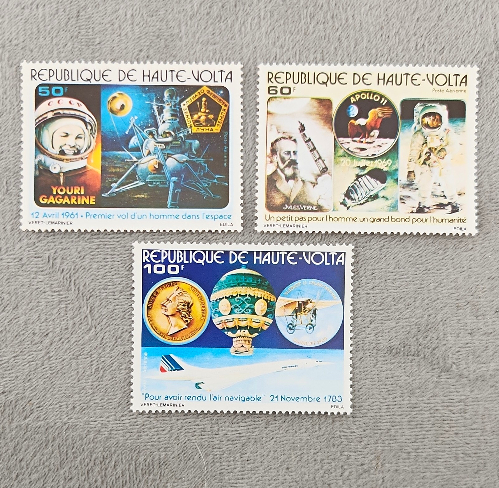 Upper Volta Space Air Mail Stamps Lot of 3 50F 60F 100F MNH Multicolor