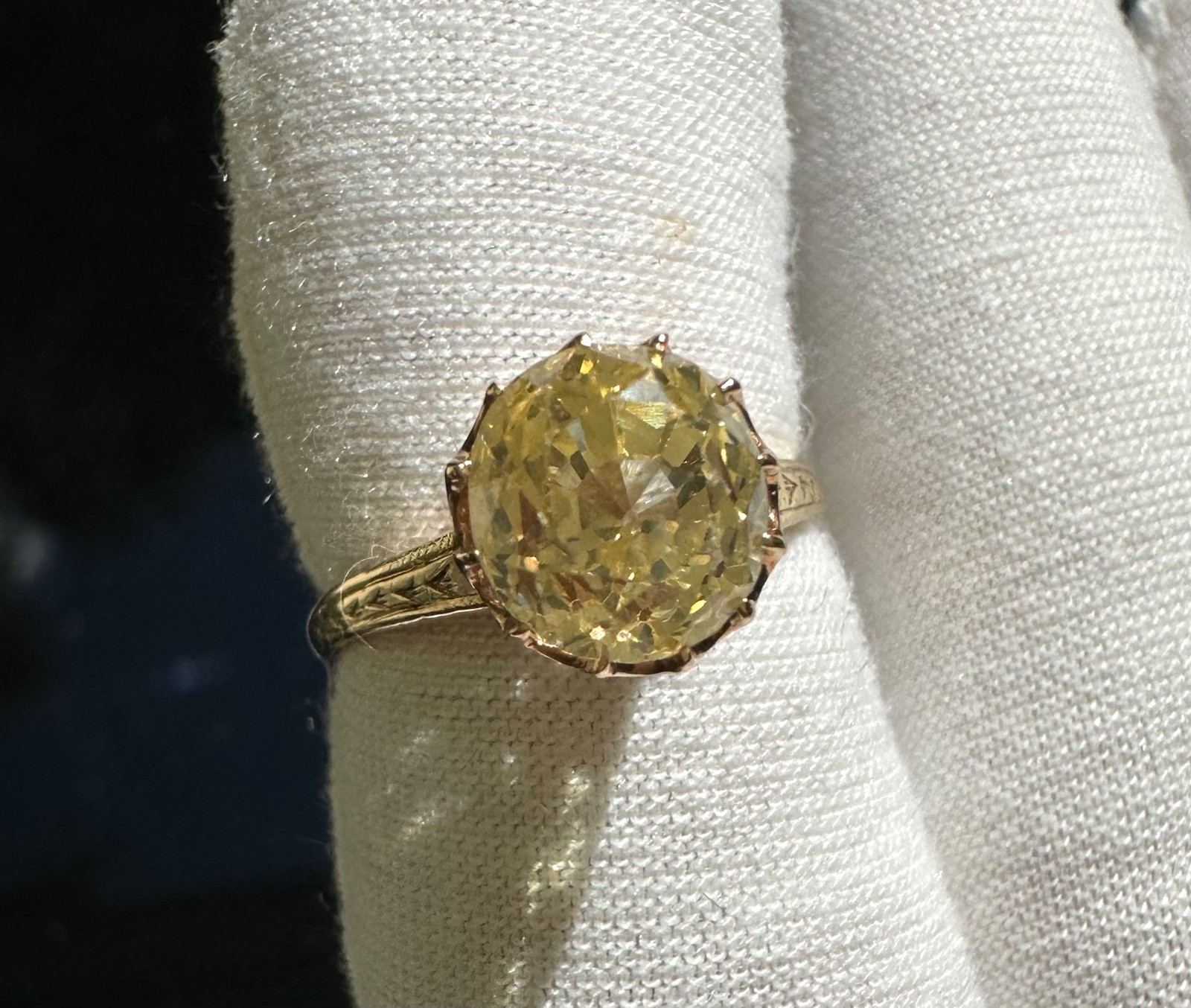 Antique natural no heat no treatment yellow sapphire ring euro cut victorian