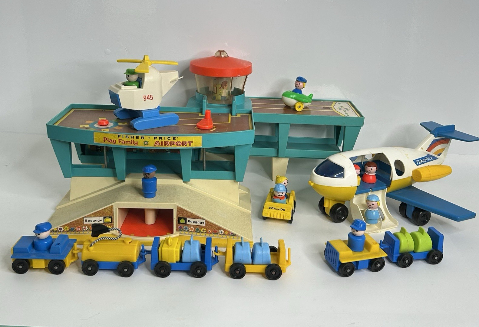 Vintage 1972 Fisher Price Play Family Airport 996 Little People Airplane Lot