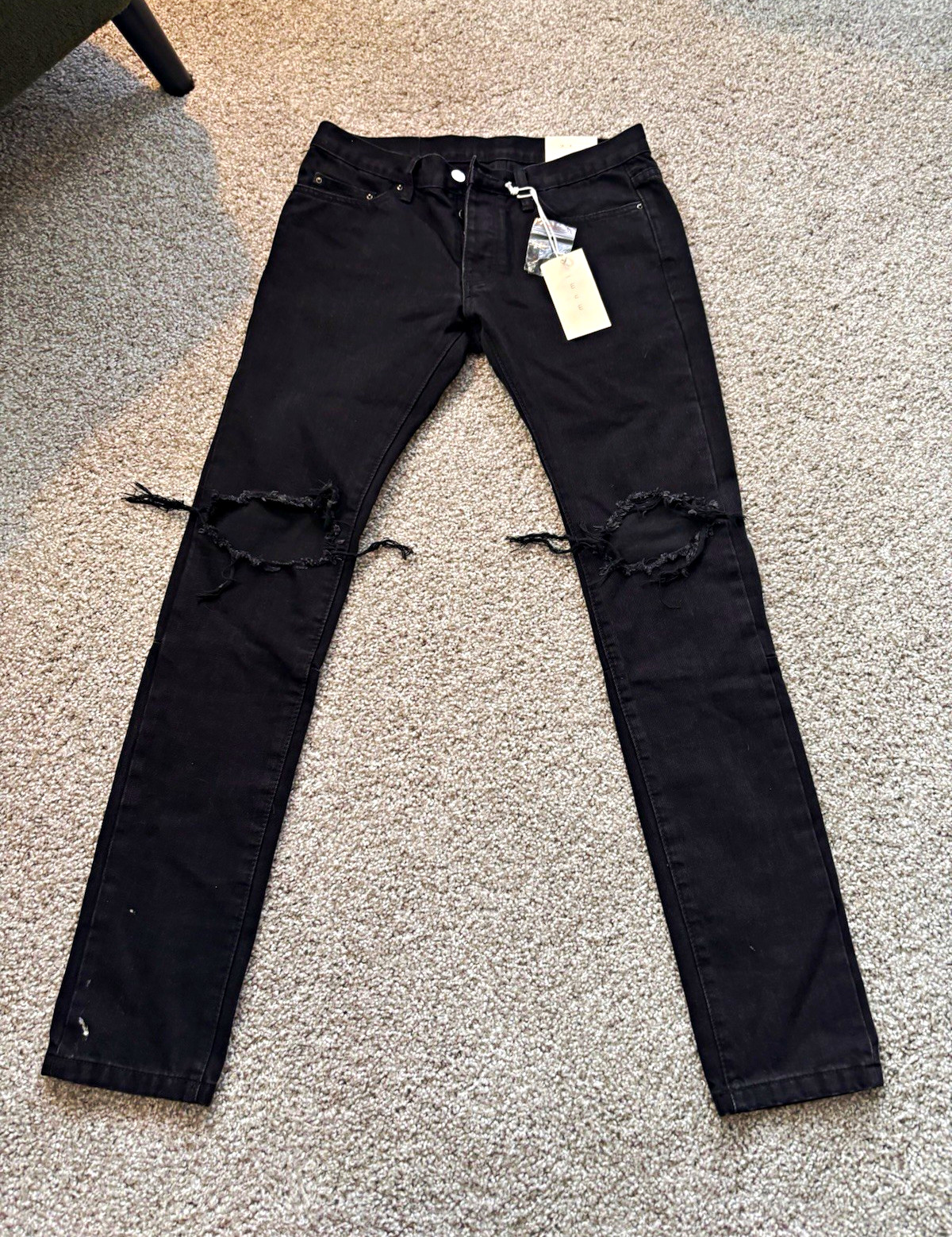 mnml Men’s Black Skinny Distressed Solid Denim Jeans Regular Size 30