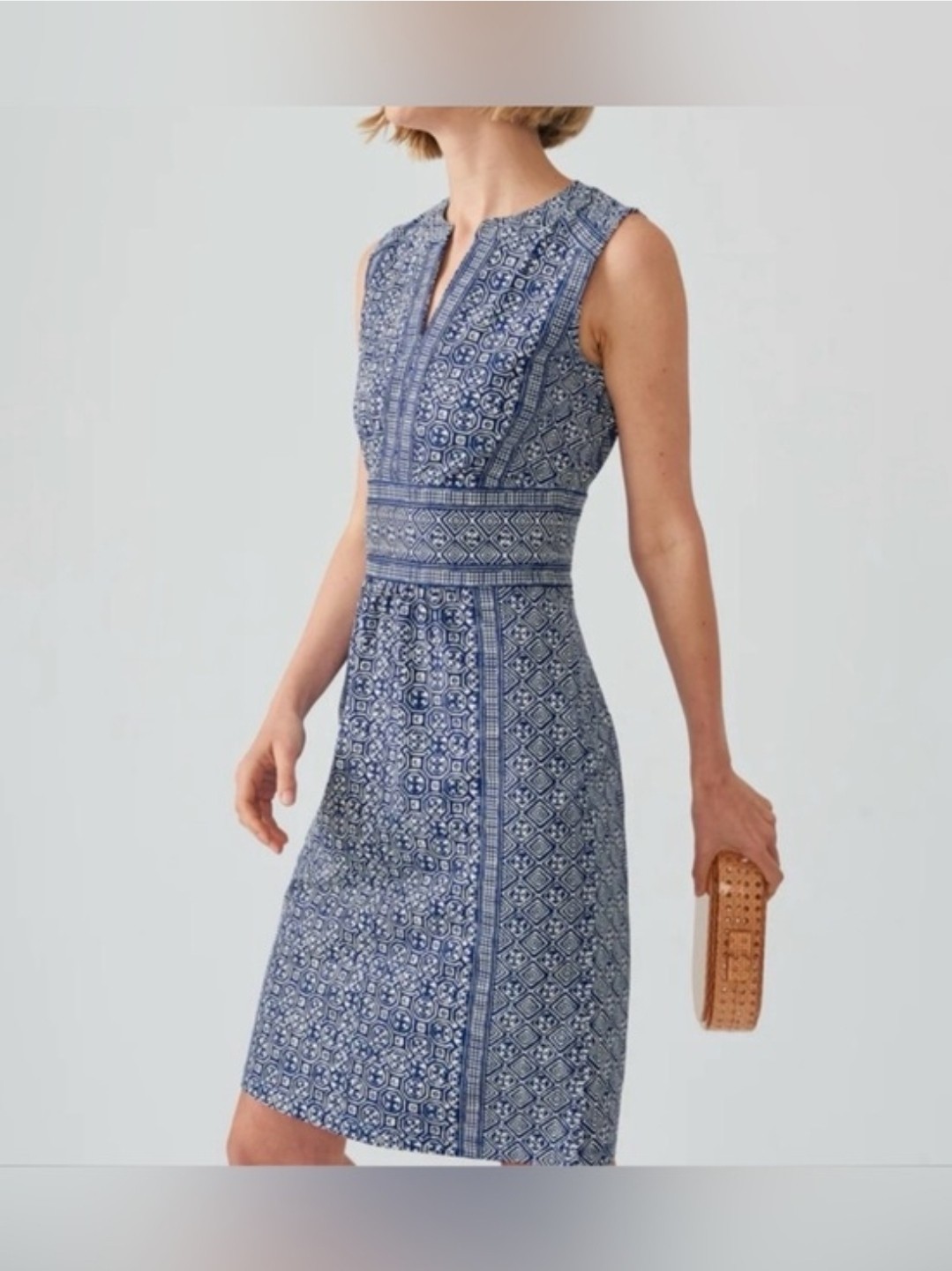 NEW J McLaughlin Lola Midi Dress Womens L Ogaden Geo Blu Wht Sleeveless $218