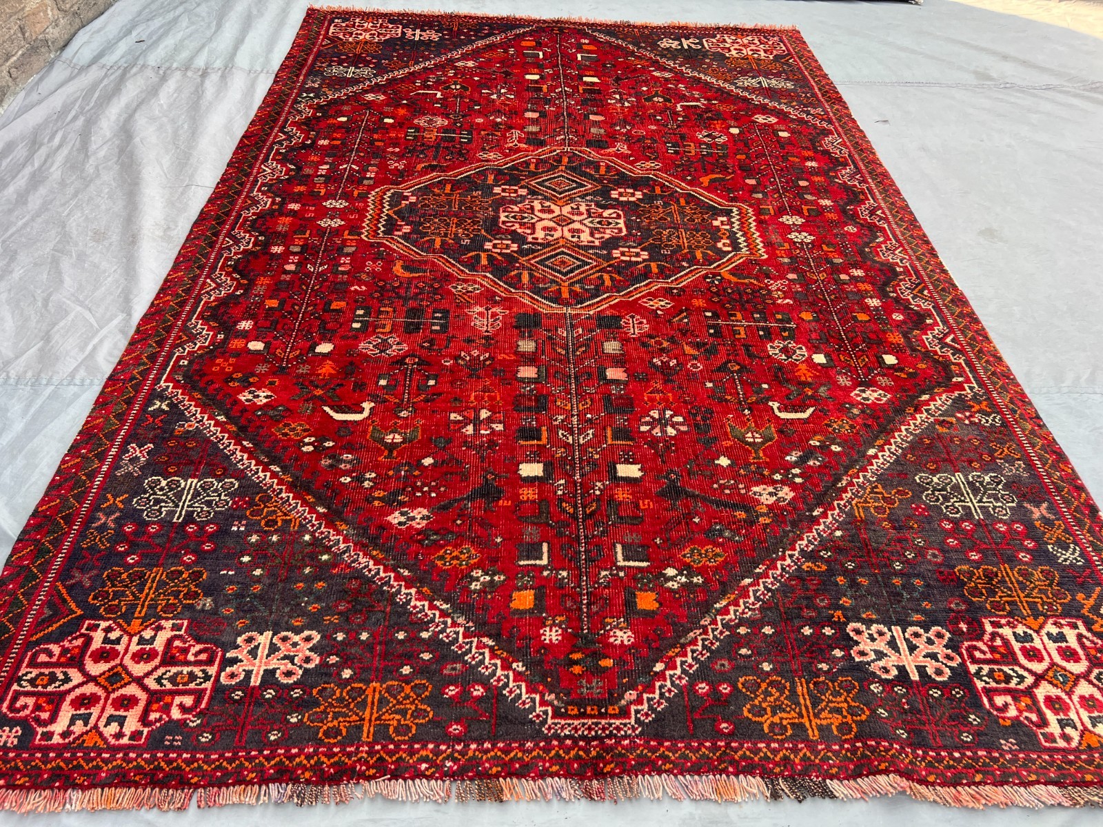 Red Turkish Tribal Rug 5.7x8.8 Vintage Hand Knotted Wool Diamond Medallion carpe