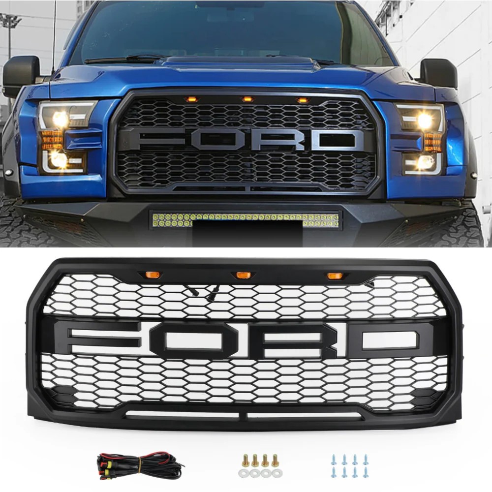 For 2015 2016 2017 Ford F150 F-150 Grill Raptor Style Front Grille Bumper Black