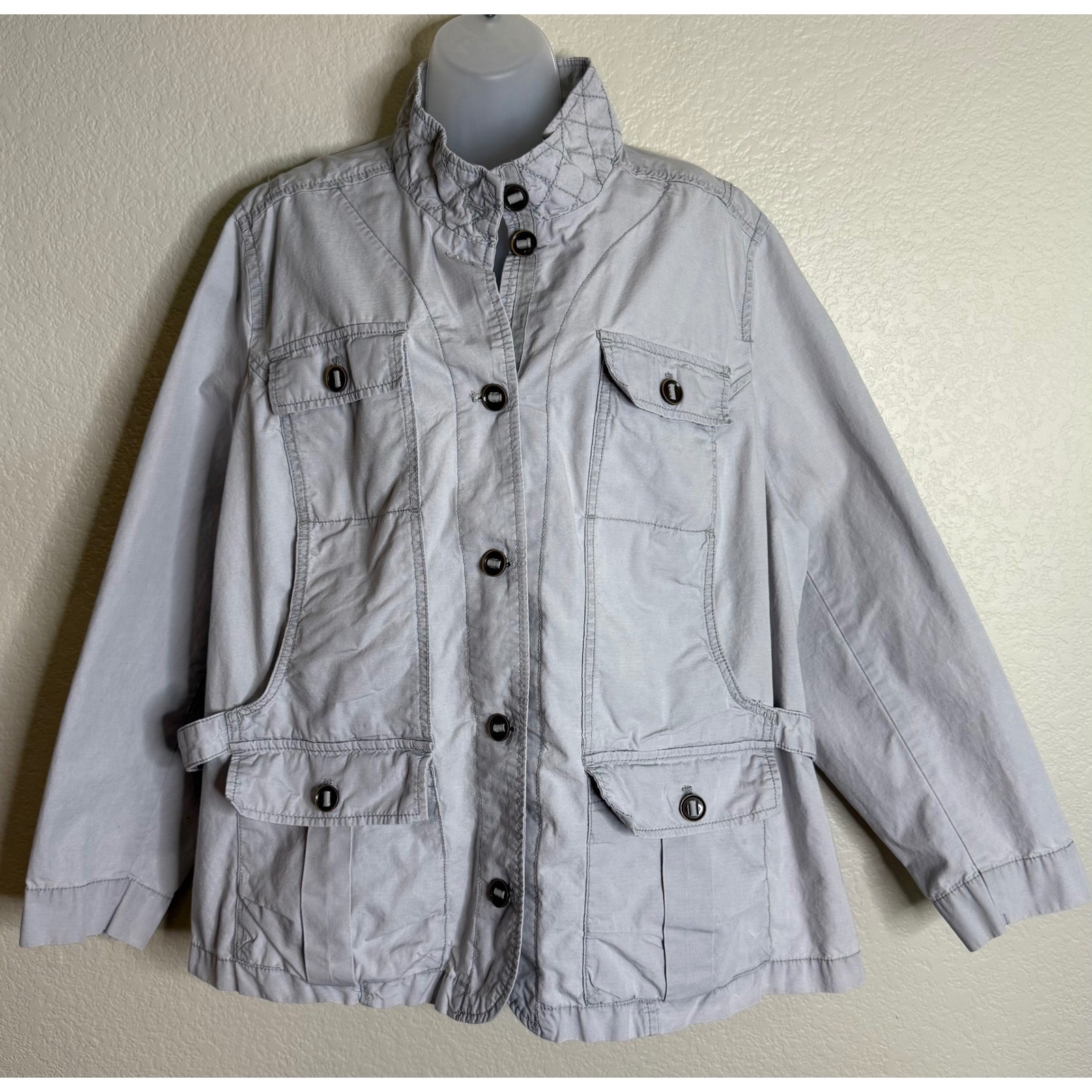 Eddie Bauer Womens 3X Utility Jacket Gray Cotton Quilted Pockets Safari Outdoors