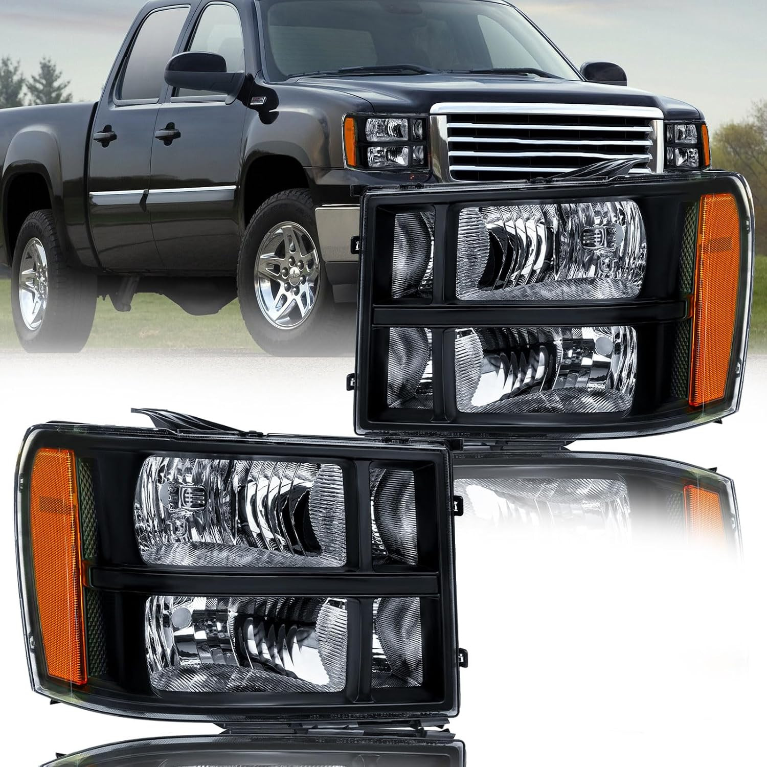 2007-2013 Sierra 1500 2007-2014 2500HD 3500HD Headlight Assembly–Compatible Repl