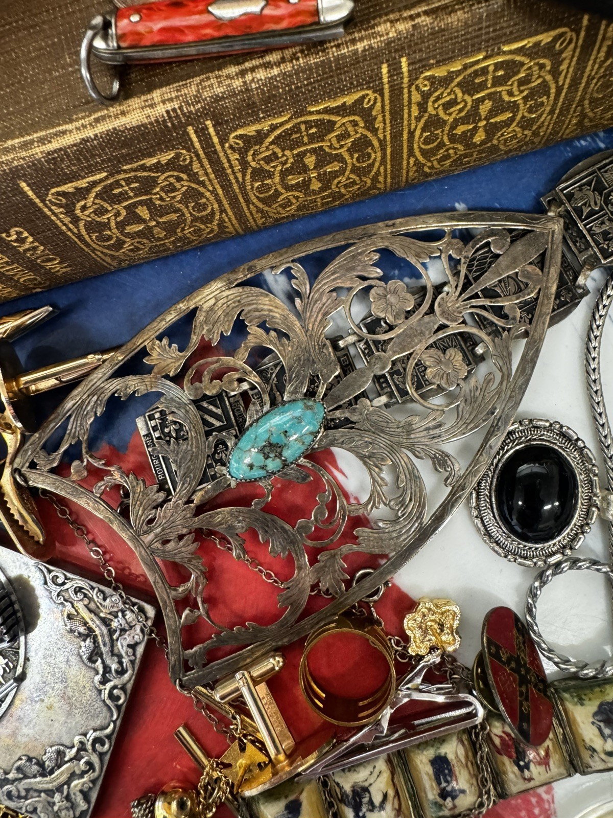 Vintage Treasure Junk Drawer Jewelry Lot Sterling magnifying glass buttons 