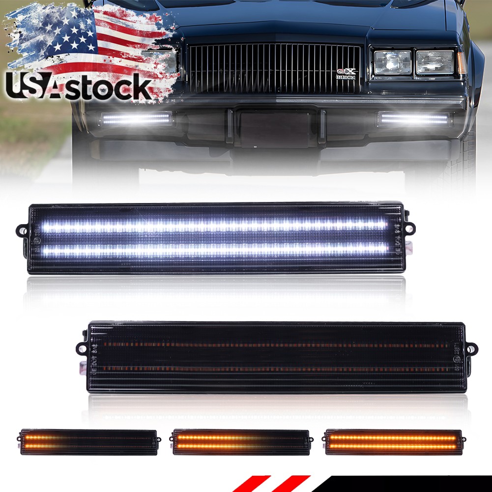 2X Smoked Dynamic LED Front Parking Turn Signal Lights For 1980-1987 Buick Regal