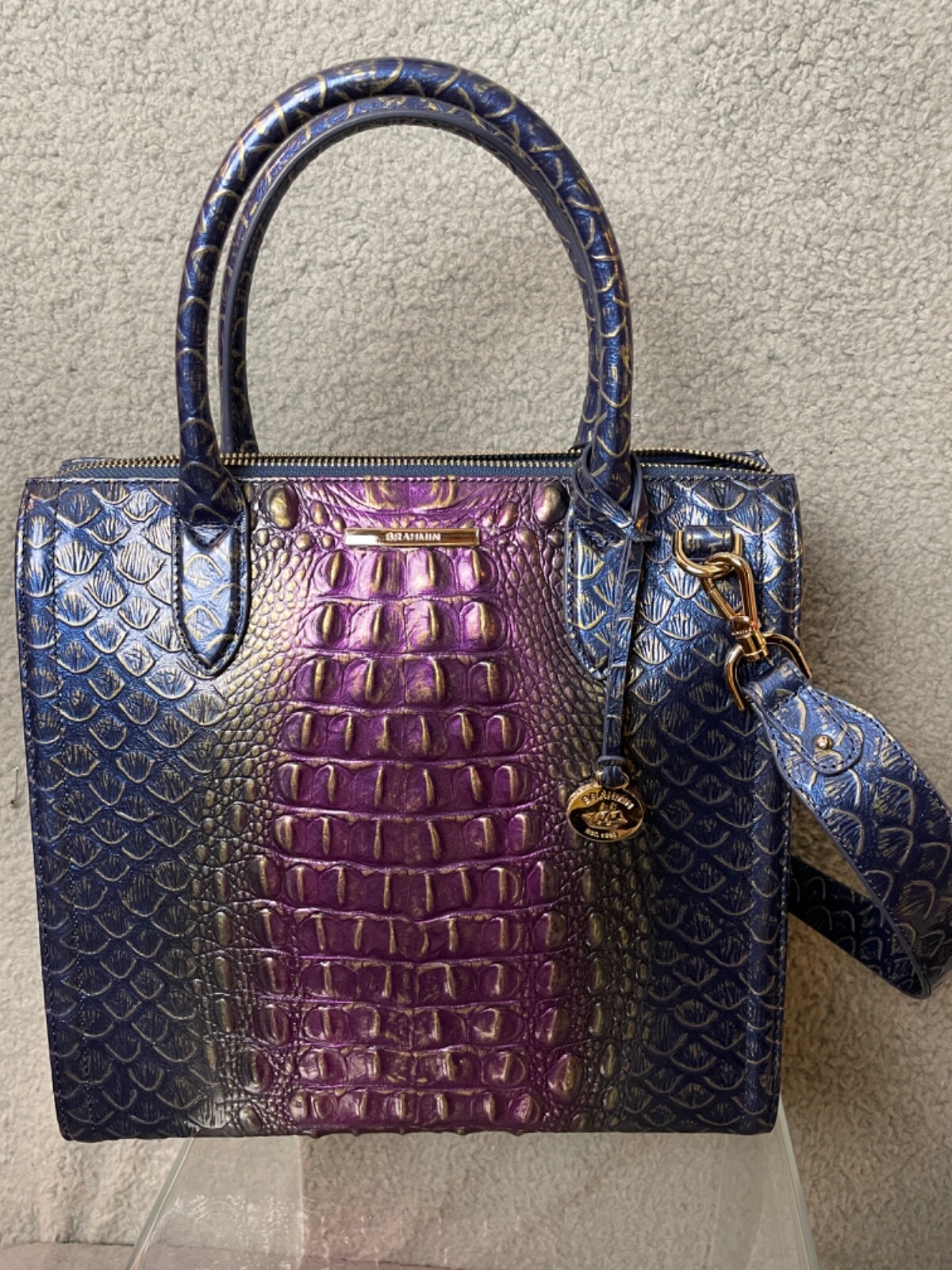 Brahmin Caroline Satchel Shoulder Bag Womens Fig Jam Bowlin Purple Blue Handbag Brahmin Caroline Satchel Shoulder Bag Womens Fig Jam Bowlin Purple Blue Handbag