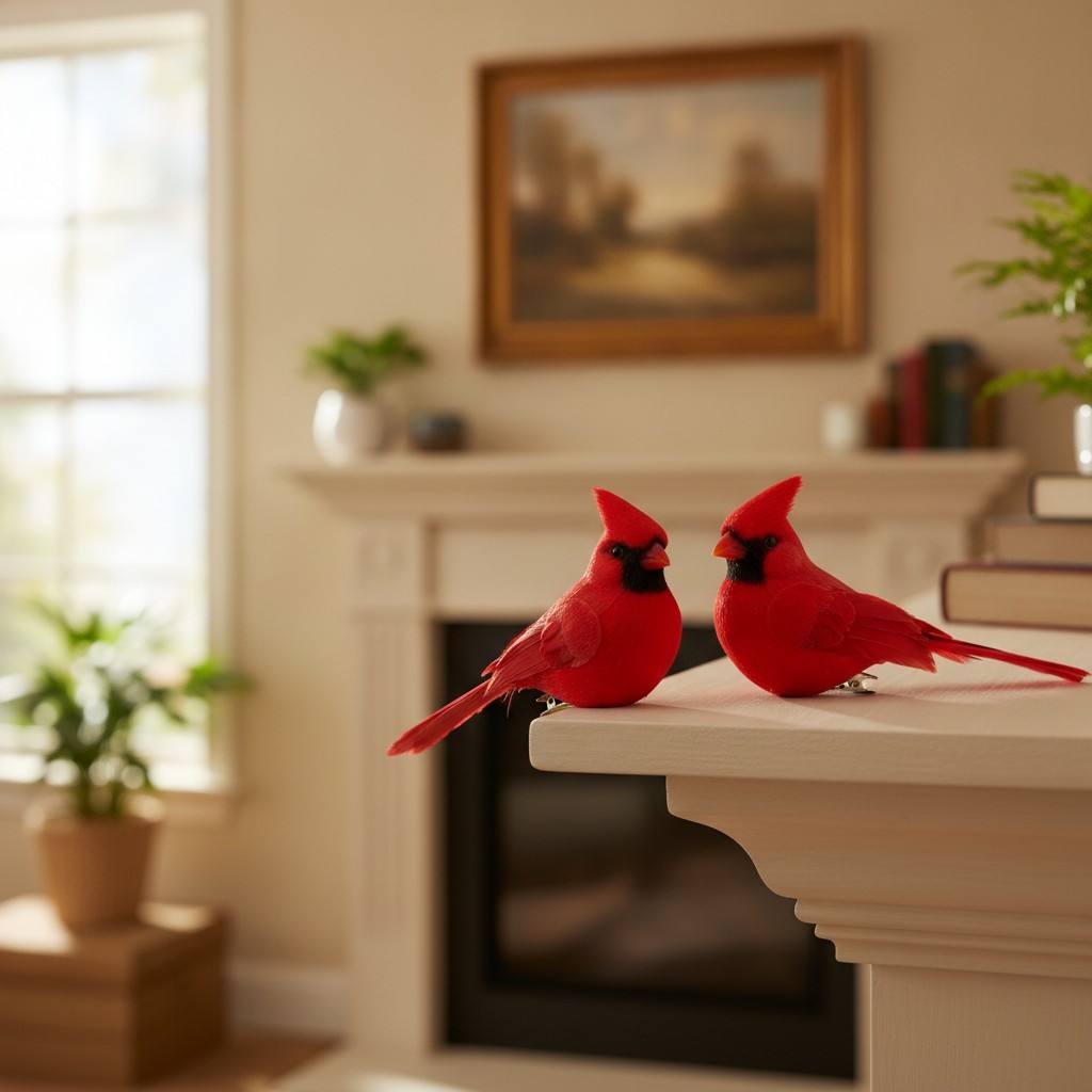 2pcs Realistic Red Cardinal Birds for Christmas & Floral Decor - Feathered Charm