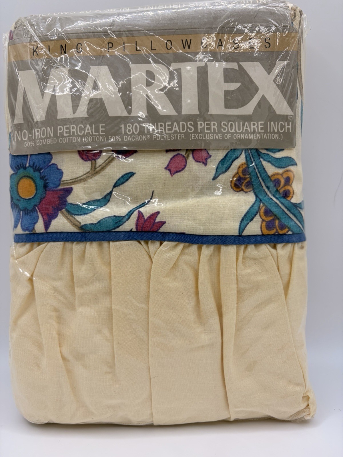 Vintage Martex Two King Pillowcases No Iron Cotton 20 X 40 in Floral New.