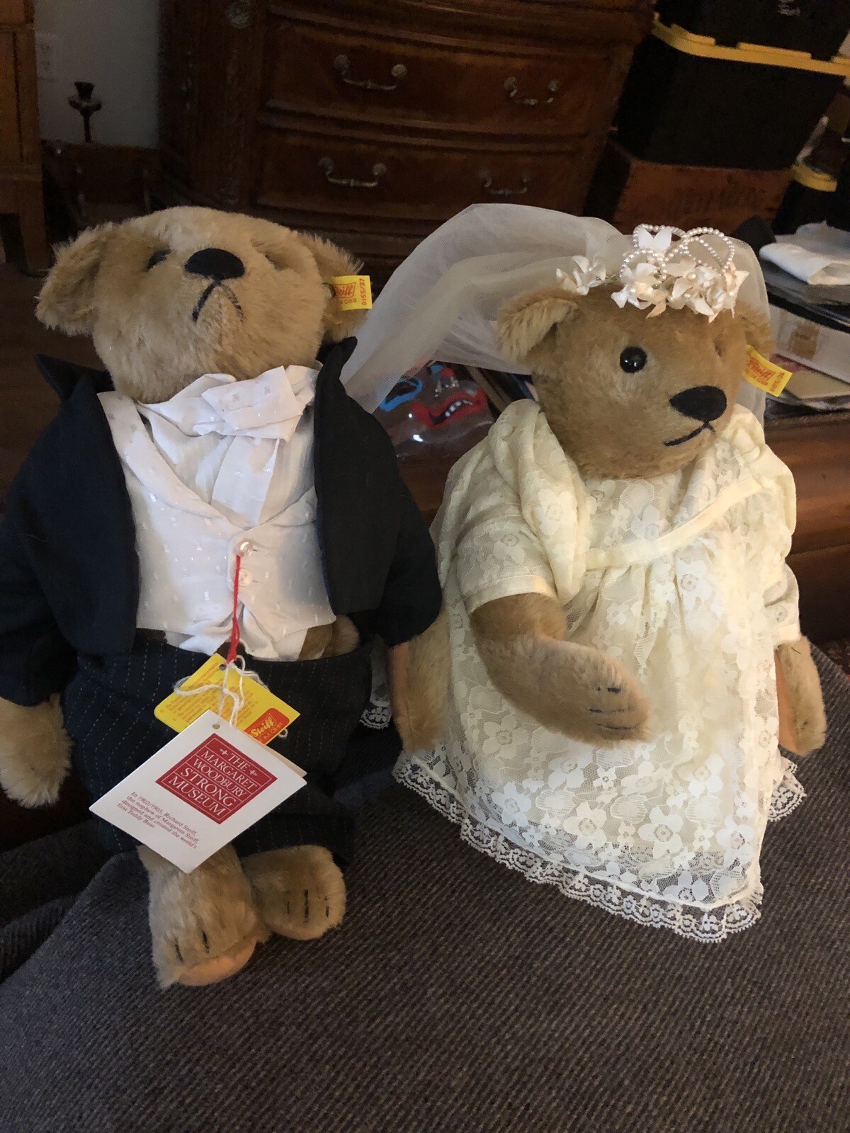 Vintage 1986 STEIFF MARGARET STRONG BRIDE & GROOM Pair LT ED ID\'s GROWLER 14\