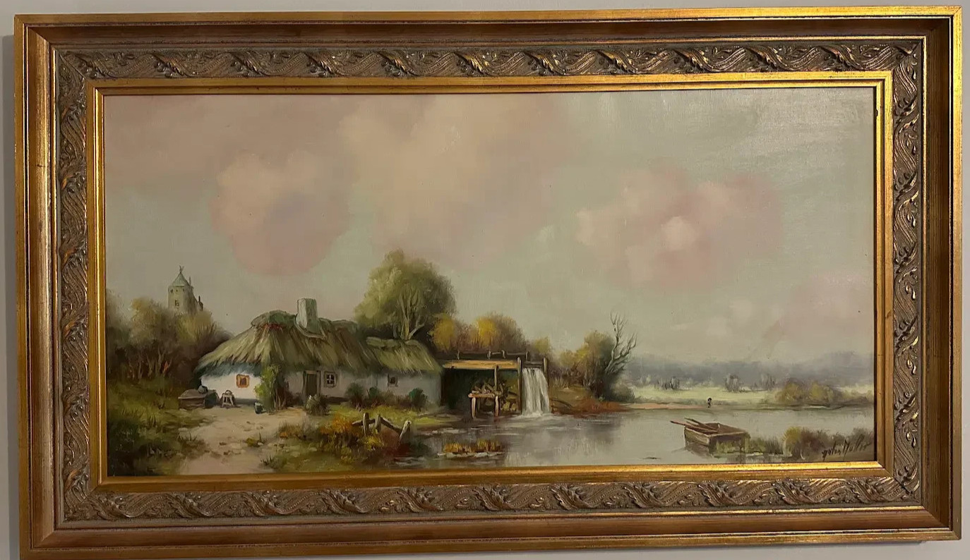 Anton Muller Oil Painting Cottage by the Water