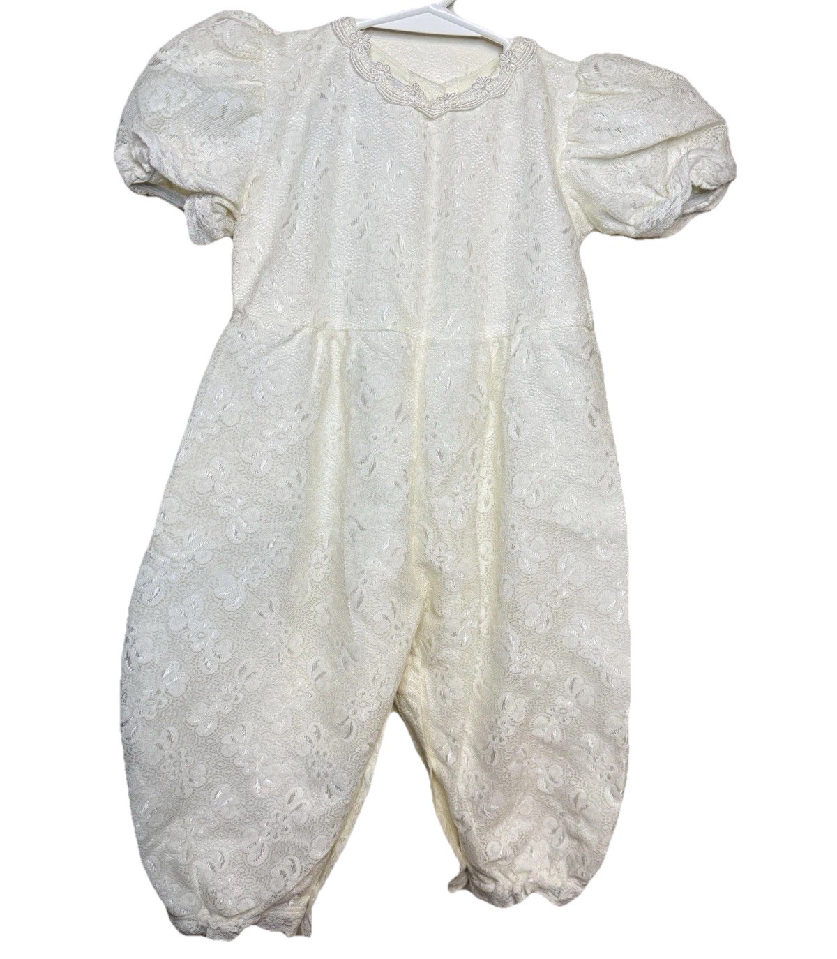 Vintage Heirloom Bubble Romper Floral Lace Outfit Ivory Girls size 24 Months