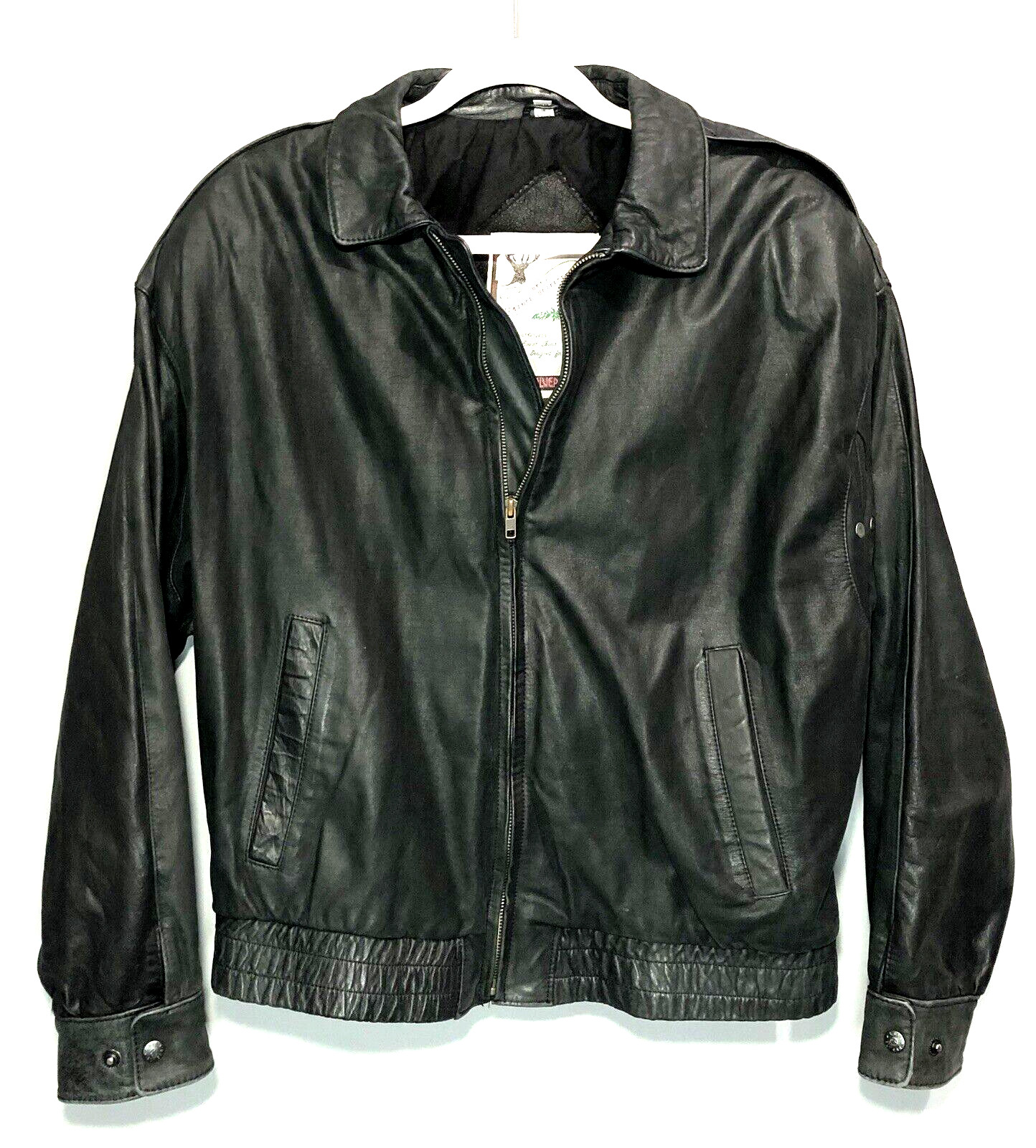 VTG Luis Alvear Full Zip Leather Moto Jacket Mens M Black Shoulder Pads Riding