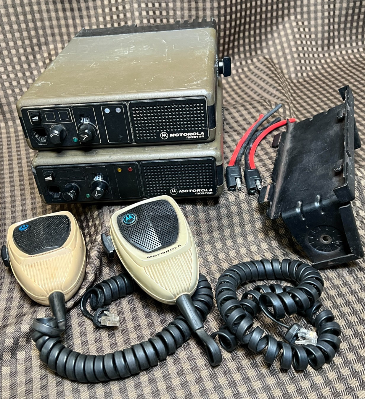 2 Vintage Motorola Mostar Mobile 2-Way Radio Mic Bracket Programmable Channels