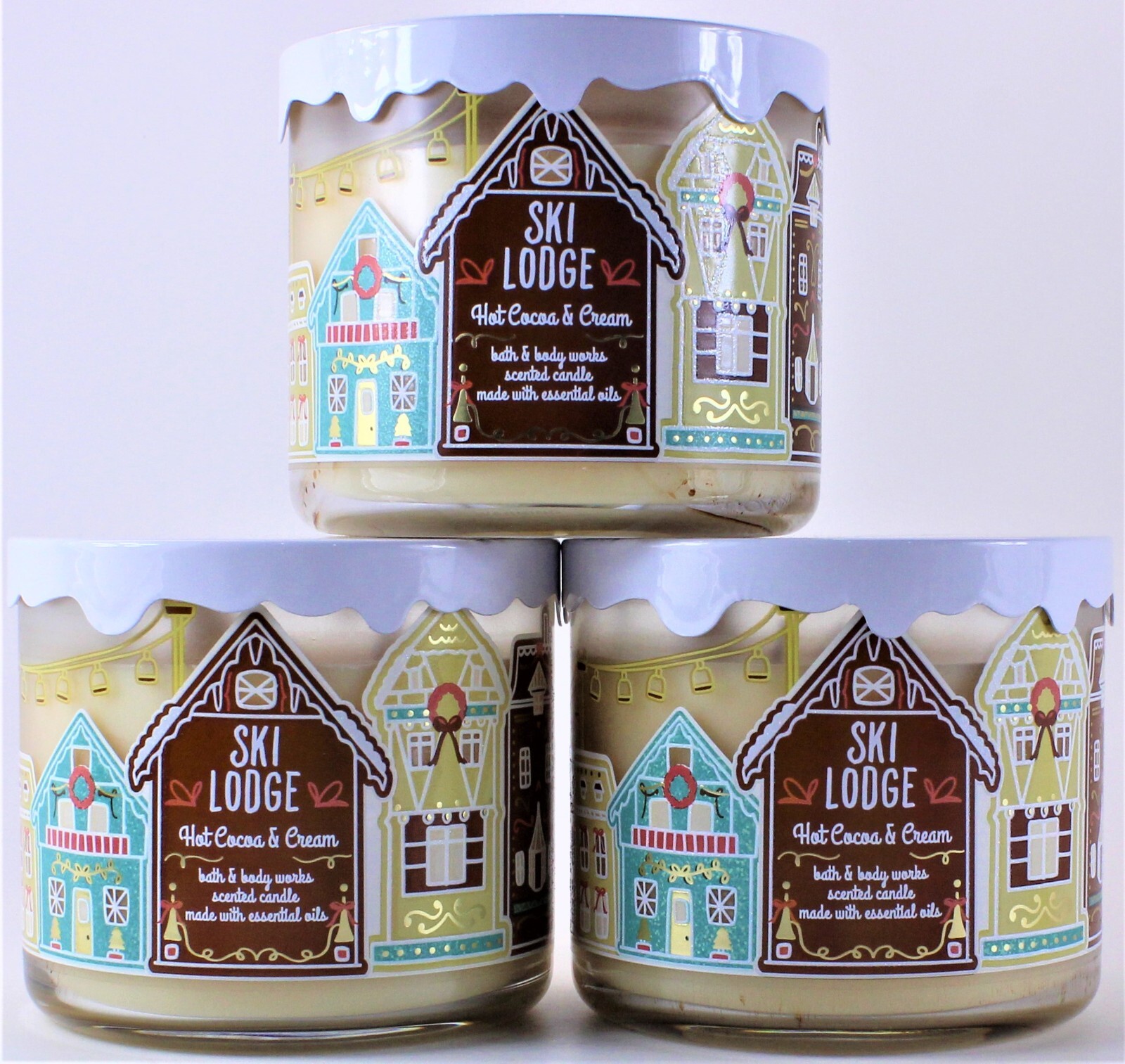 QTY 3 - Bath & Body Works White Barn HOT COCOA & CREAM 3 Wick 14.5 Oz Candle QTY 3 - Bath & Body Works White Barn HOT COCOA & CREAM 3 Wick 14.5 Oz Candle