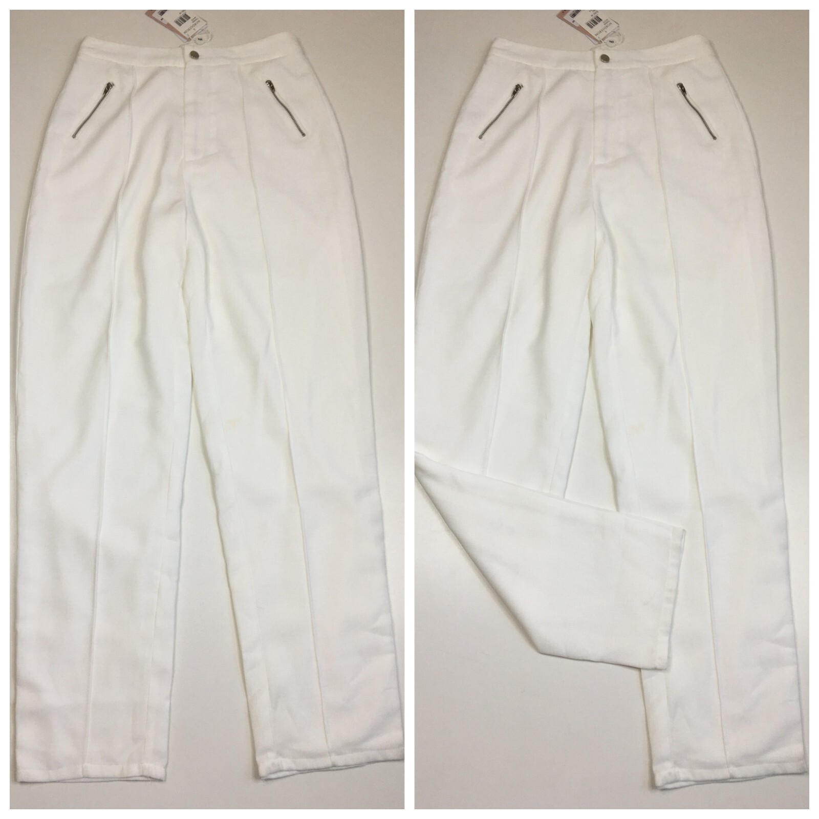 NWT TIGER MIST White Textured JOLIE High Waist Zip Pocket Pant Womens sz Medium