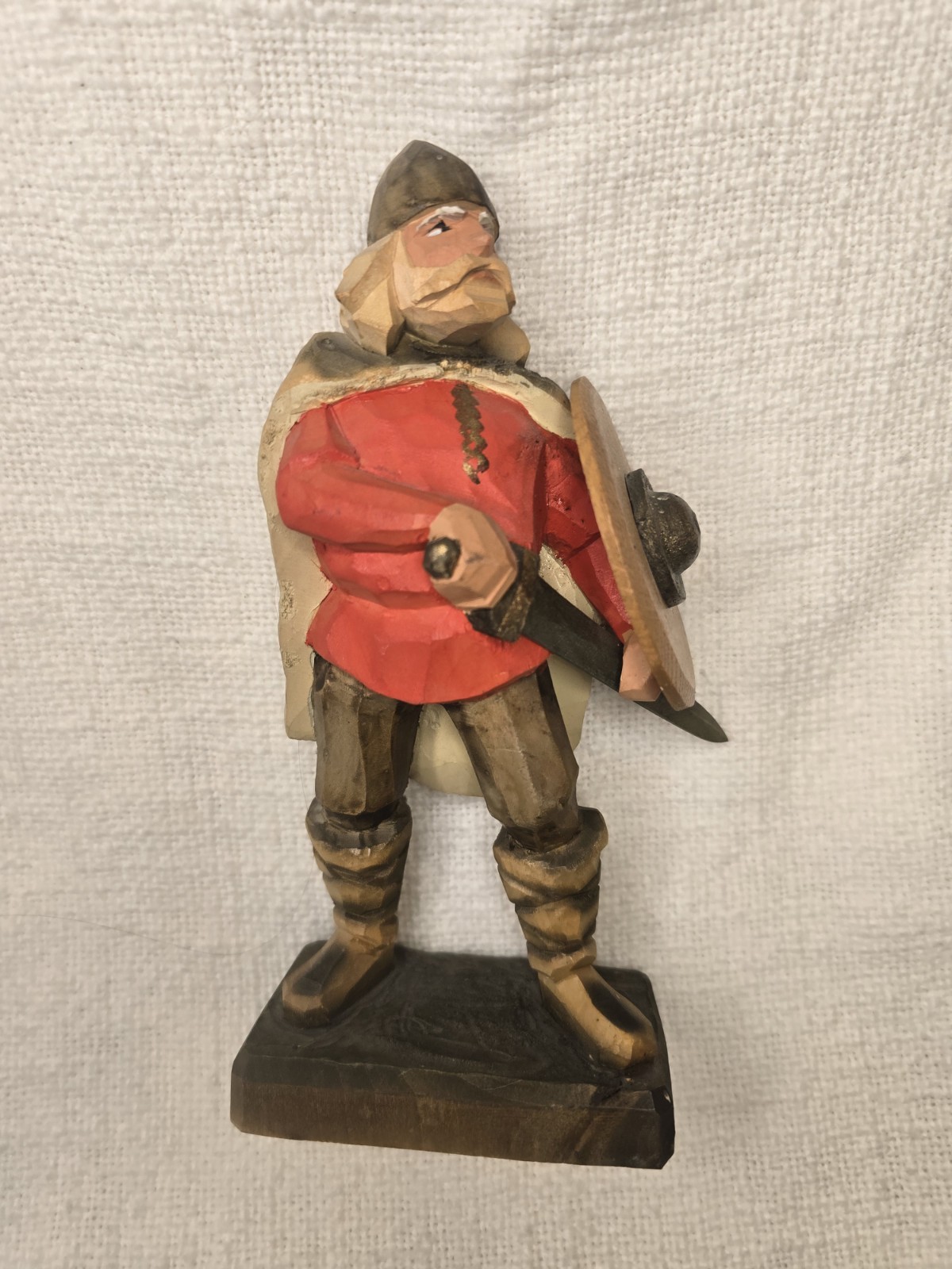 Vintage Henning Norway Hand Carved Wood Viking with Shield & Sword - 8\