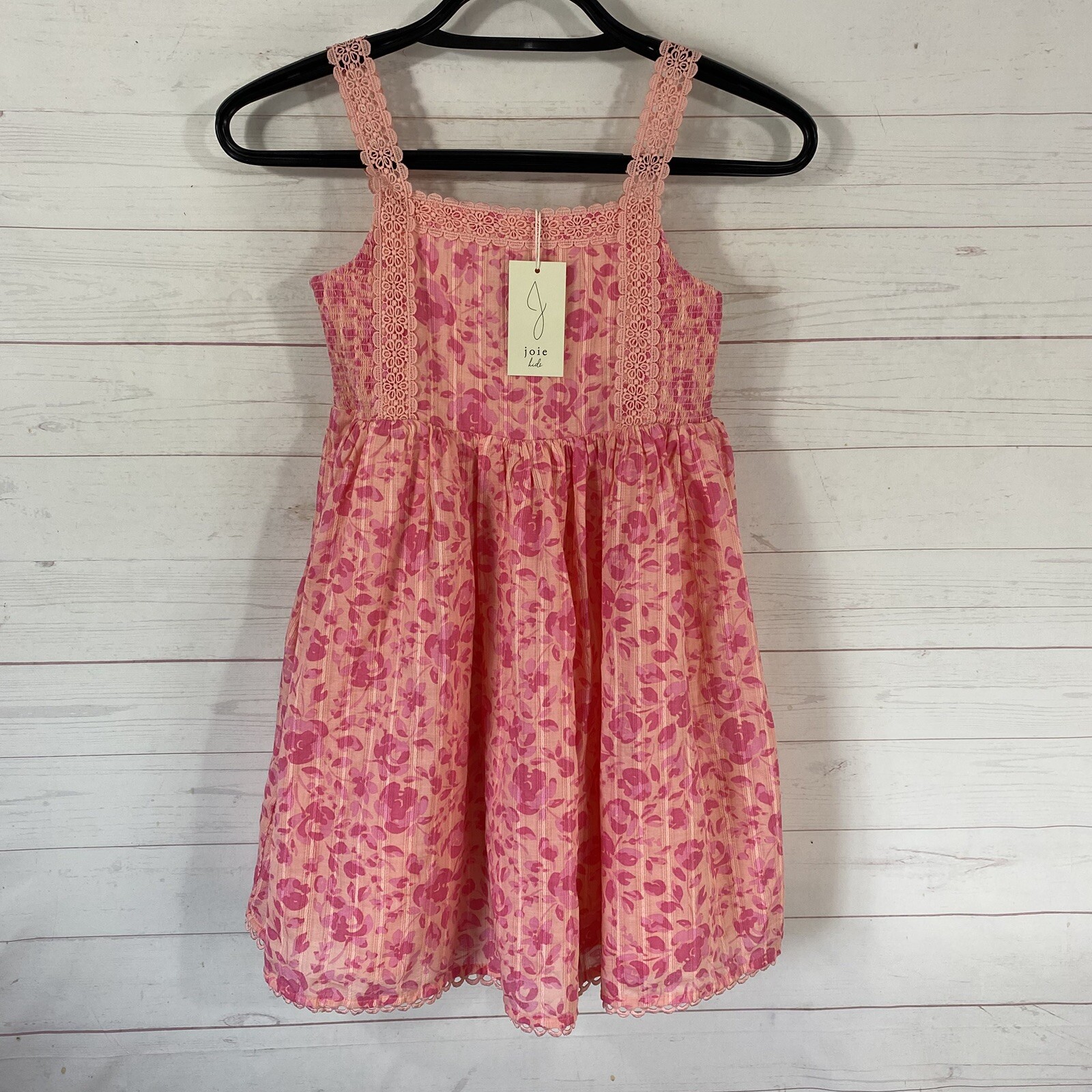 Joie Girls Pink Floral Sundress Size 12 Smocked Lace Trim Pullover Lined New Joie Girls Pink Floral Sundress Size 12 Smocked Lace Trim Pullover Lined New