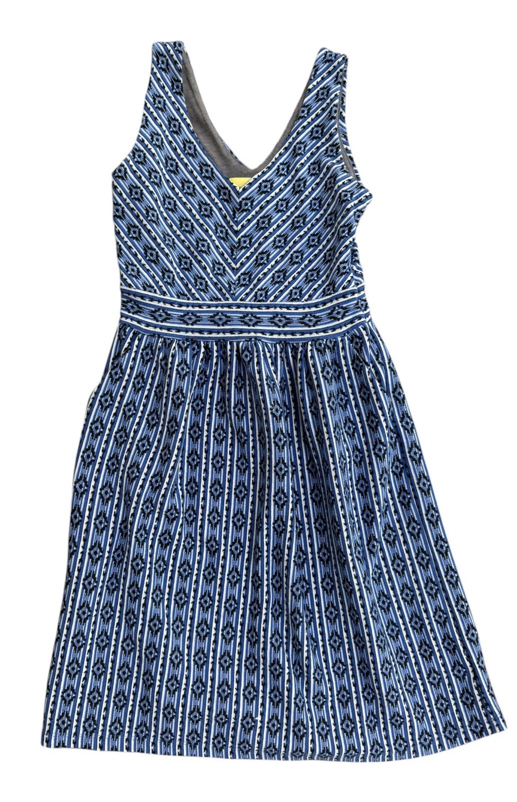 Maeve Anthropologie Blue Geometric Knit Fit Flare V Neck Dress Size 2
