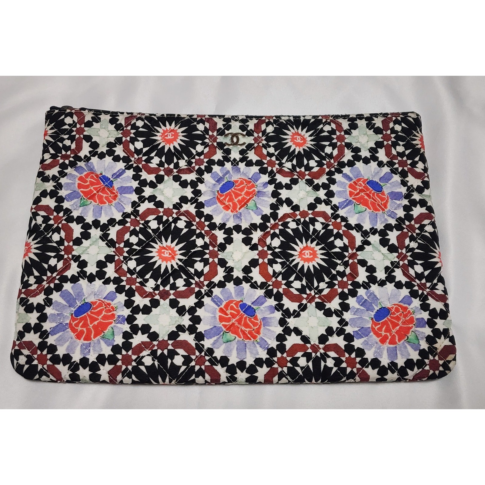US Based Authentic Chanel Paris Dubai Medium Printed Canvas O Case Clutch