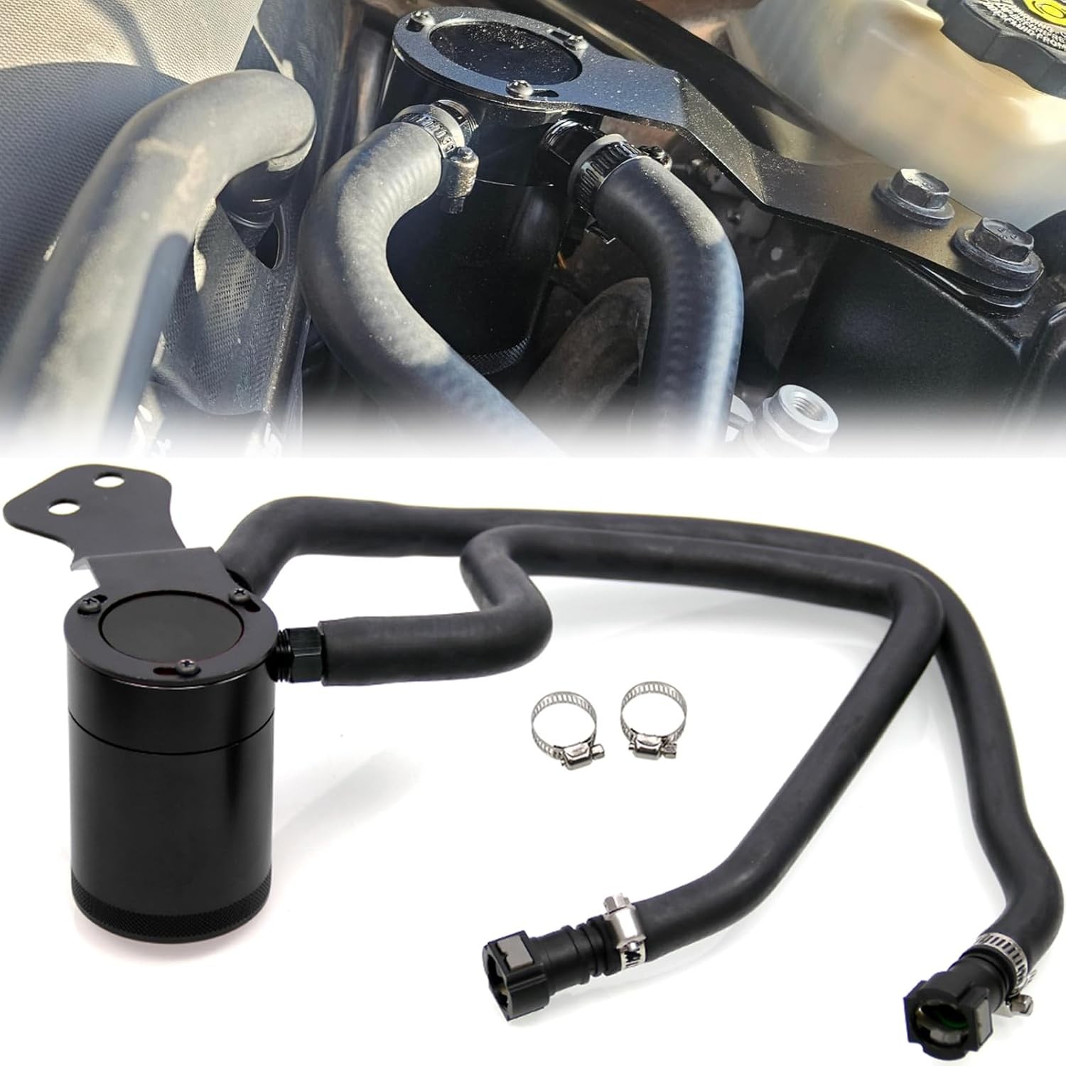 Rulline Baffled Oil Catch Can Kit Oil Separator Reservoir Tank Compatible 2