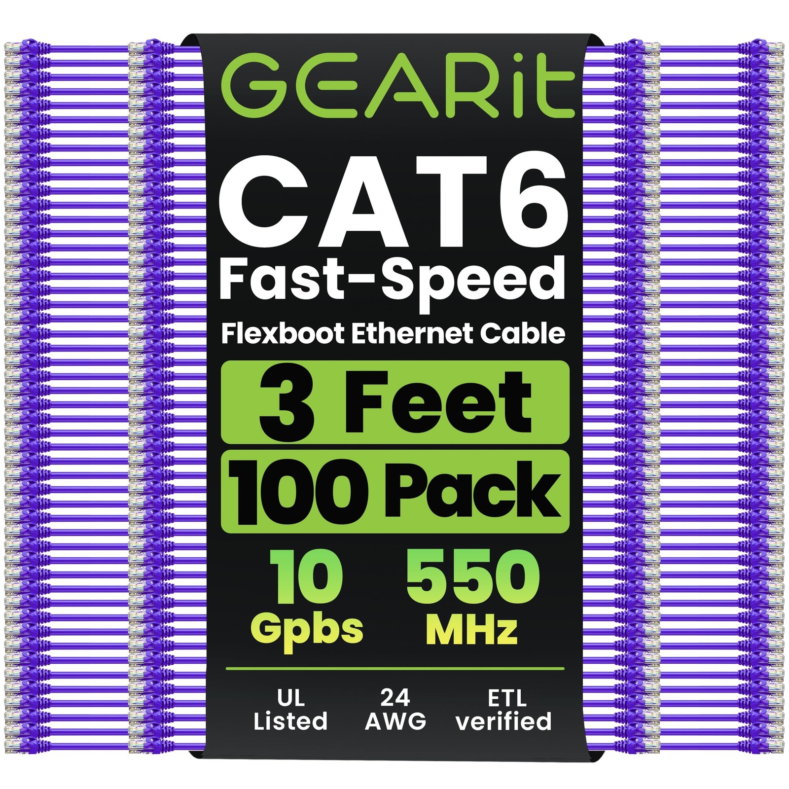 Purple Flexible Soft Boot Cat6 Ethernet Patch Cable by GEARit Purple 3 Feet