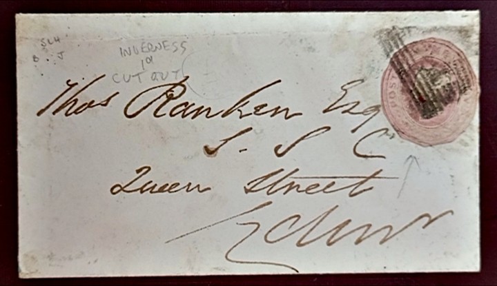 1852 Great Britain 1d Pink Cut-Out Envelope to Edinbr - Inverness Postmarks