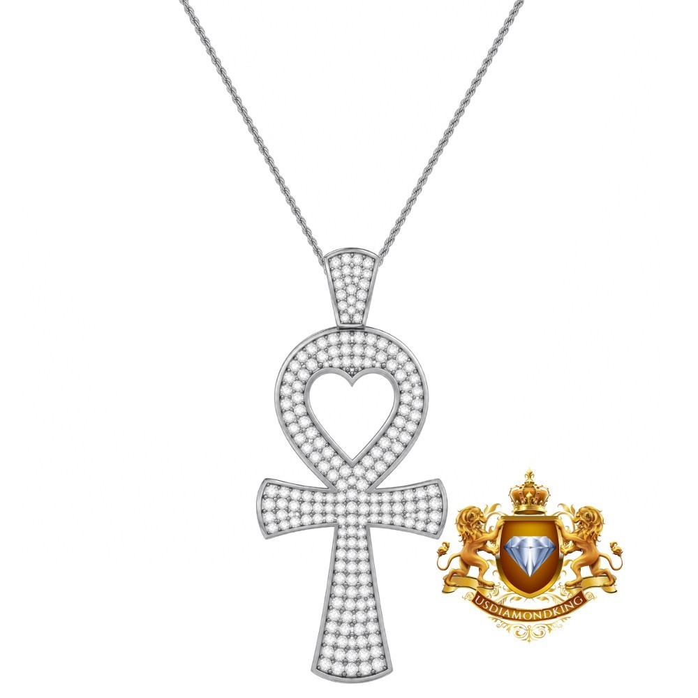 VVS1D 3.59 Ct. Authentic Moissanite Egyptian Ankh Cross Heart Love Charm Pendant