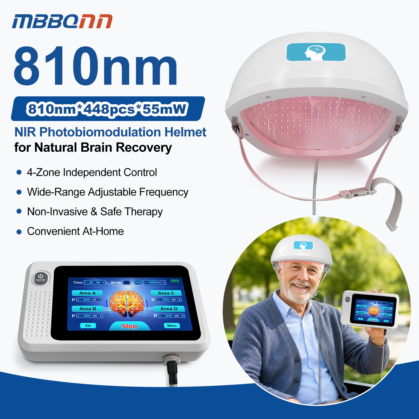 Migraine Headache PBM Brain Helmet 810nm 448 LEDs 4-Zone Near Infrared Therapy