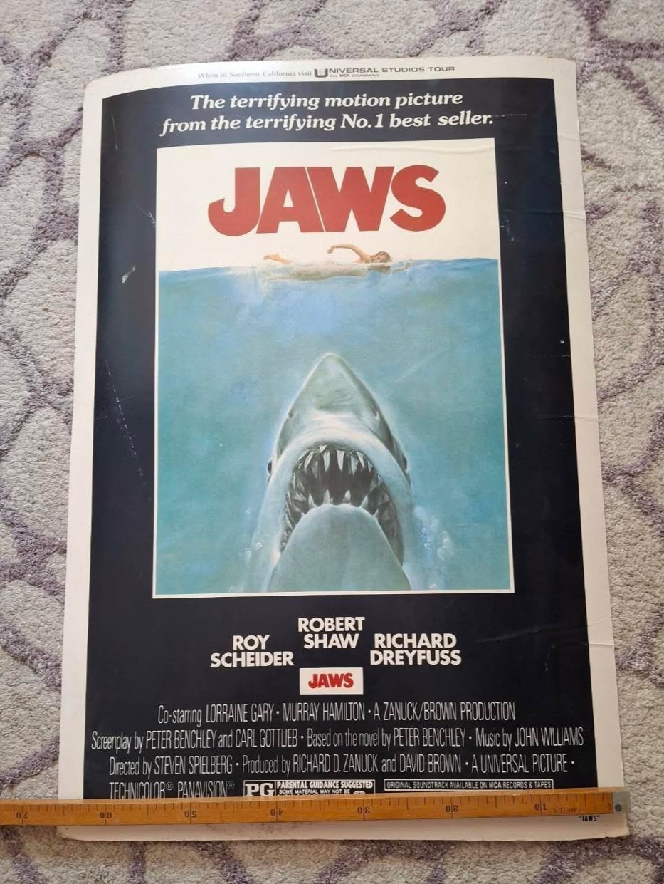 Original 1975 Jaws Movie Poster Spielberg - Rare Original 1975 Jaws Movie Poster Spielberg - Rare