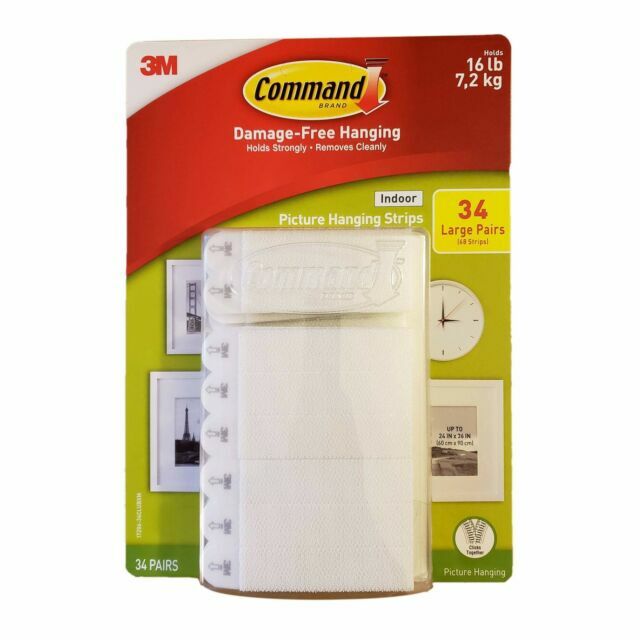 3M Command Picture Hanging Strips 34 Pairs 68 Large Strips Hold 16 lbs 3M Command Picture Hanging Strips 34 Pairs 68 Large Strips Hold 16 lbs