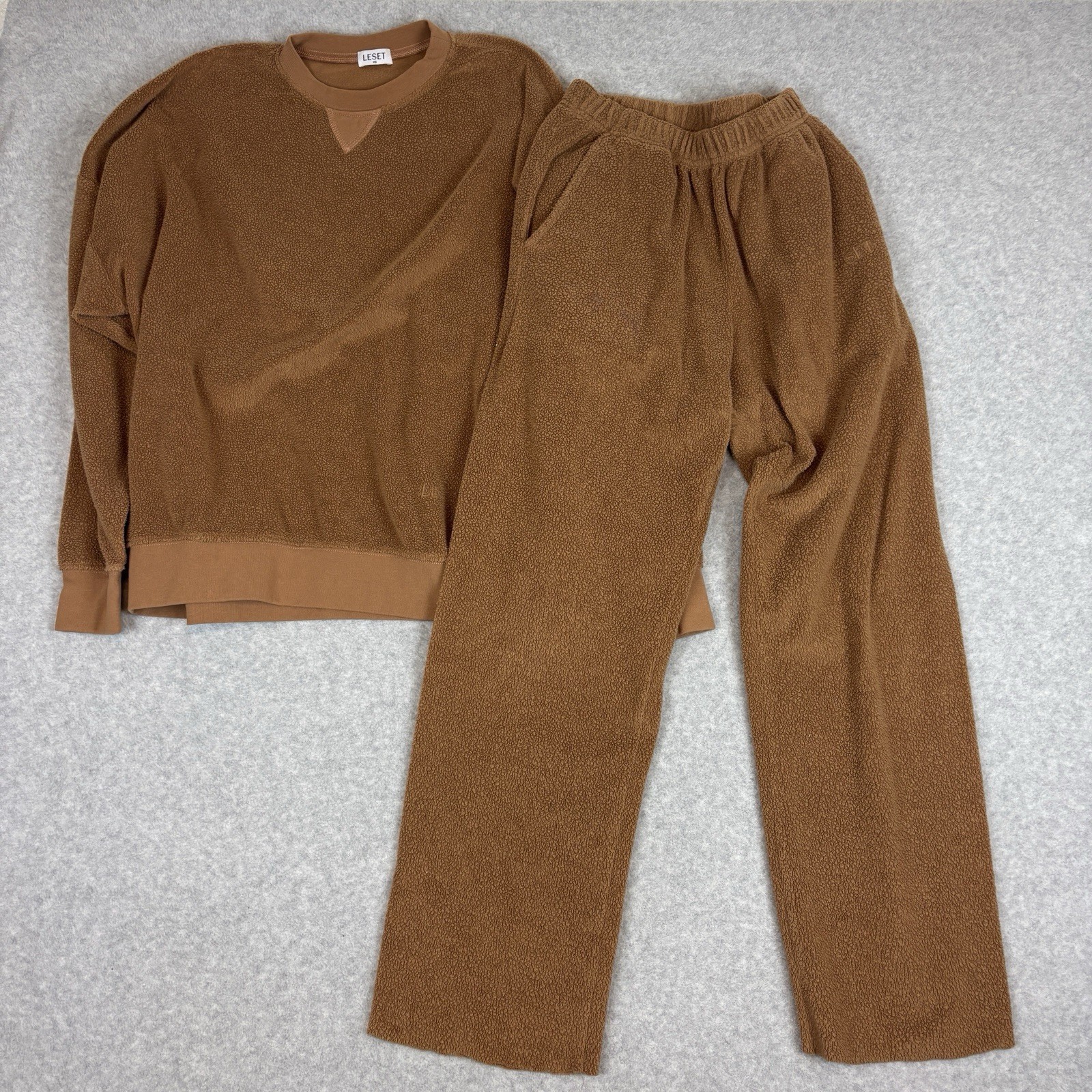 LESET 2pc Lounge Wear Set Women\'s Size XS Brown Terry Los Angeles