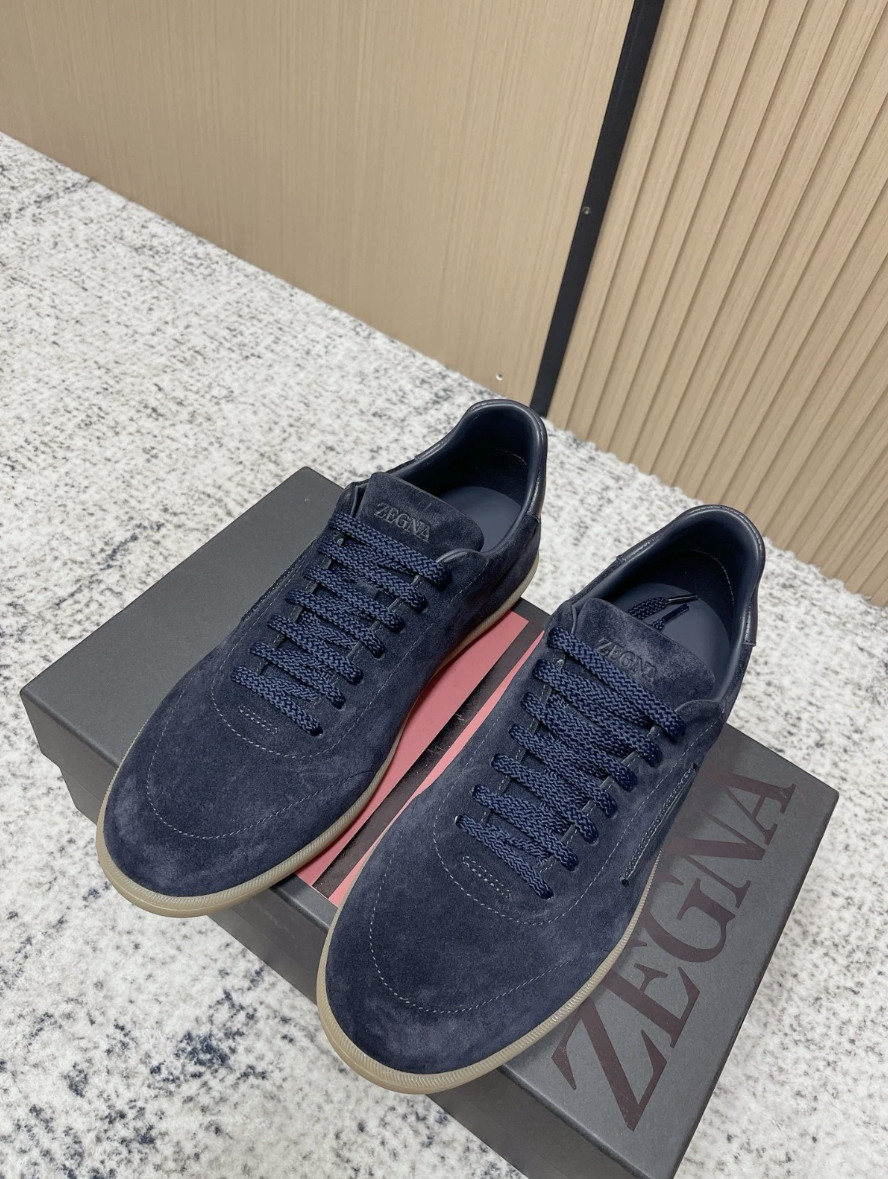 Zegna Men\'s Luxury Navy Suede Lace Up Sneakers Casual Low Top Shoes EU42-US9 Zegna Men\'s Luxury Navy Suede Lace Up Sneakers Casual Low Top Shoes EU42-US9