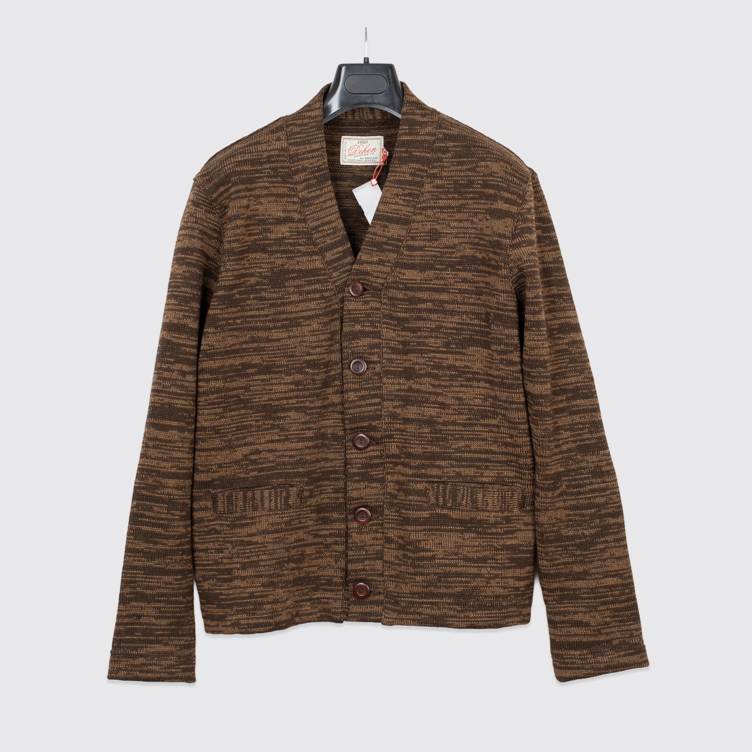 Dehen 1920 Sweater Dark Brown Tan Melange Heavy Wool Collegiate Cardigan