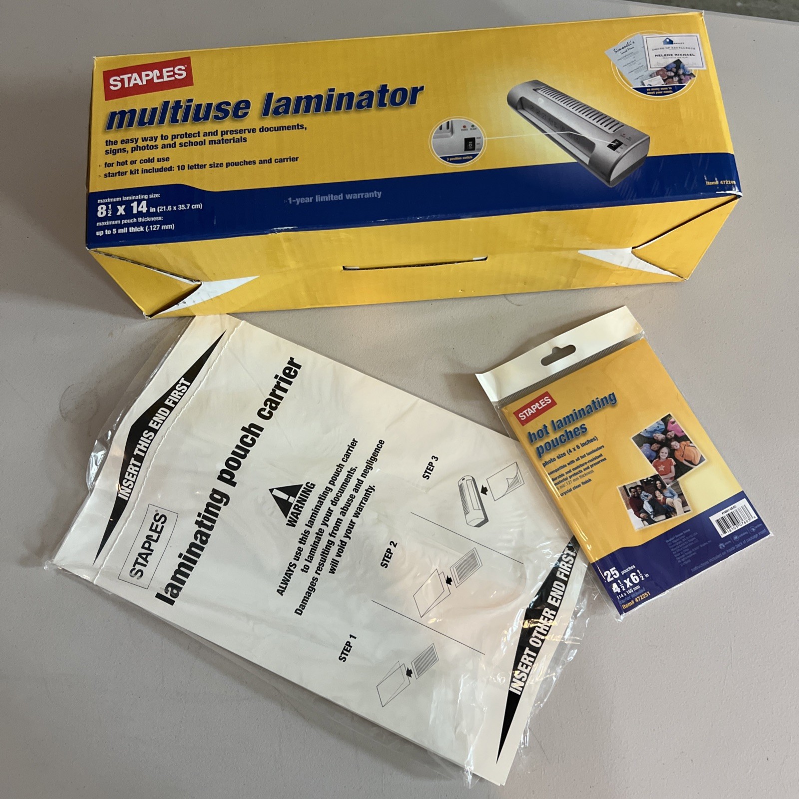 Staples Multiuse Hot Cold Laminator 47224 w/ Pouches Carrier Original Box Bundle