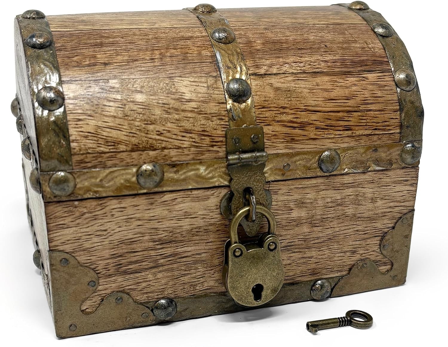 Nautical Cove Wooden Treasure Chest Antique Finish Lock & Key Keepsake Box
