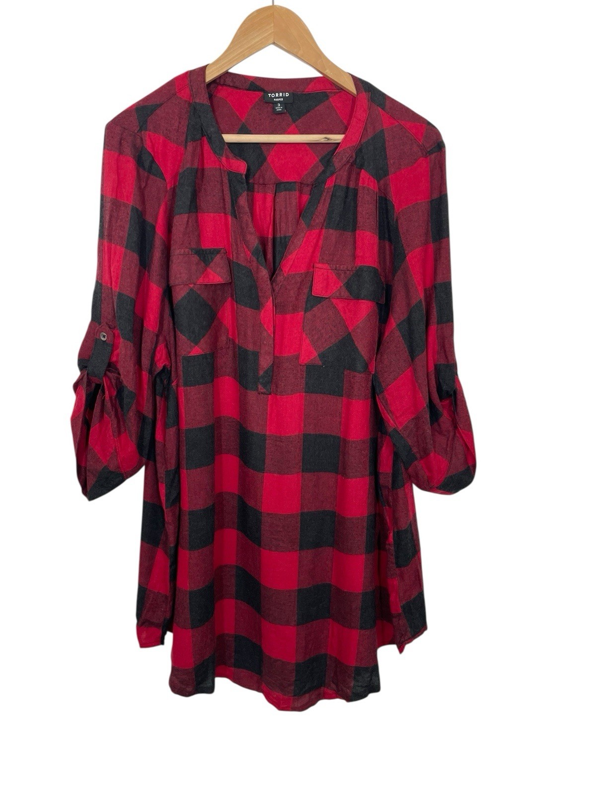 Torrid Top Womens 3X Harper Flannel Red Black Pullover Henley Shirt Casual Soft Torrid Top Womens 3X Harper Flannel Red Black Pullover Henley Shirt Casual Soft