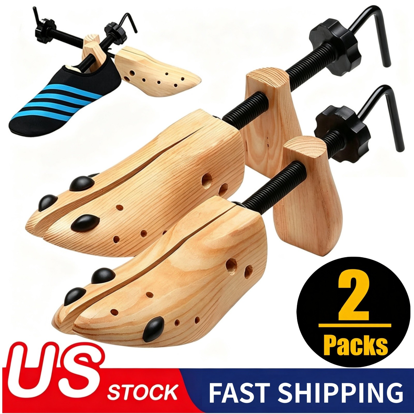 ✅ 2025 One Pair 2-way Wooden Adjustable Shoe Stretcher for Men Women Size 9-13