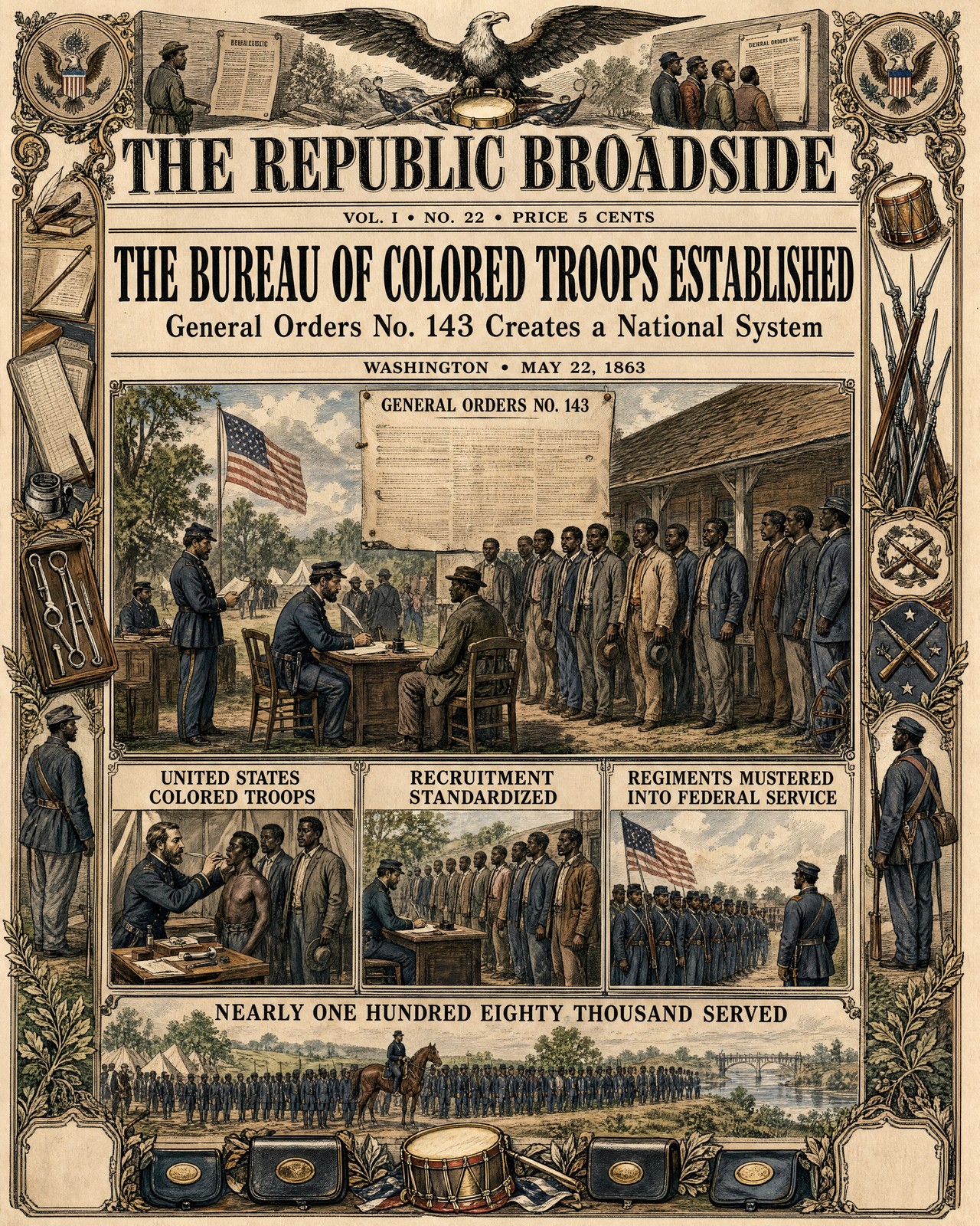 USCT Bureau Black Union Troops Recruitment Newspaper Style Art/880831097