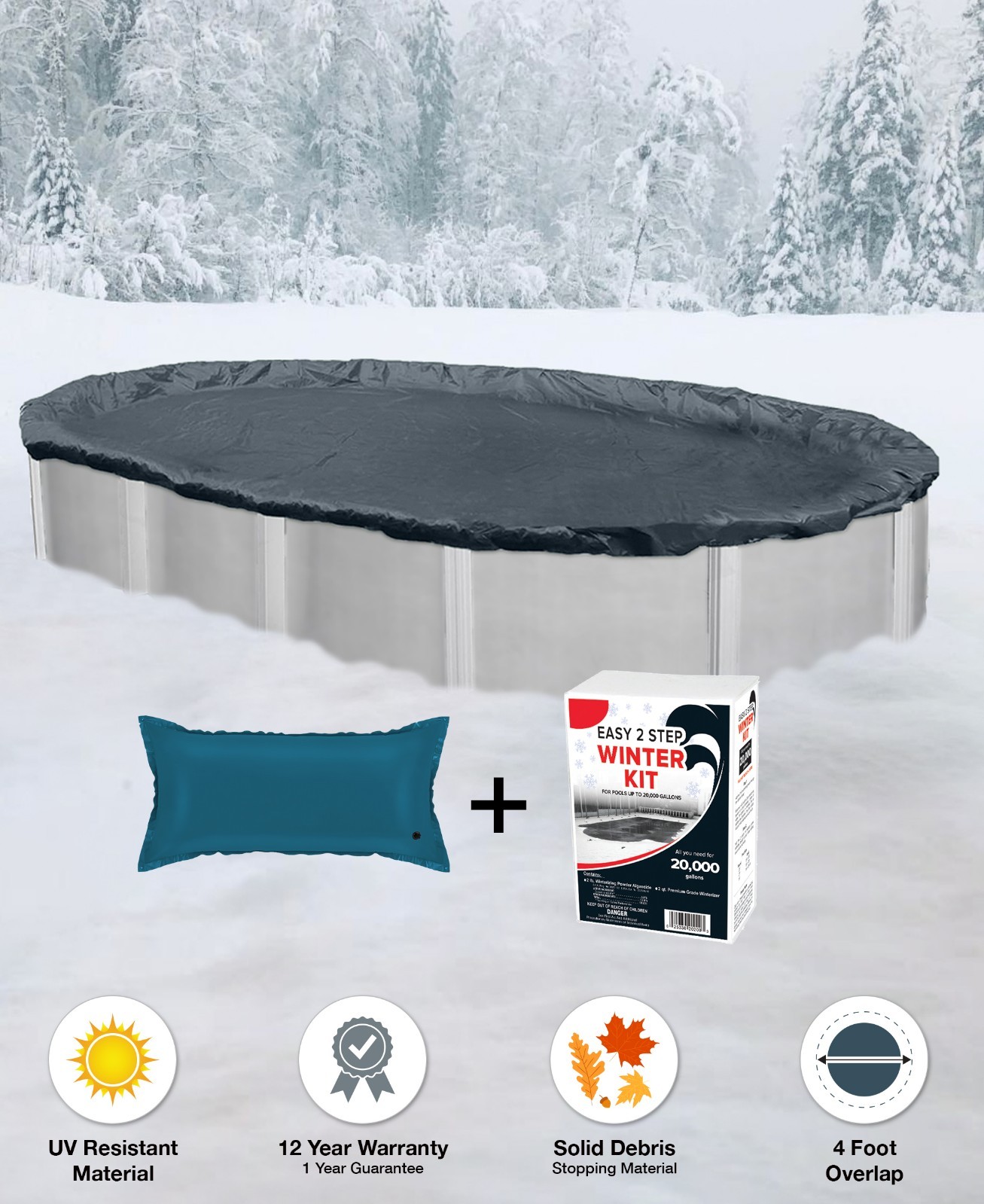 18'x34' Oval Above Ground Winter Pool Cover + 4x8 Air Pillow + Winterizing Kit ~ 18'x34' Oval Above Ground Winter Pool Cover + 4x8 Air Pillow + Winterizing Kit ~