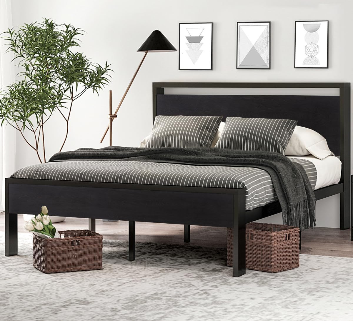 SHA CERLIN 14 Inch Full Size Metal Platform Bed Frame with Wooden Headboard and SHA CERLIN 14 Inch Full Size Metal Platform Bed Frame with Wooden Headboard and