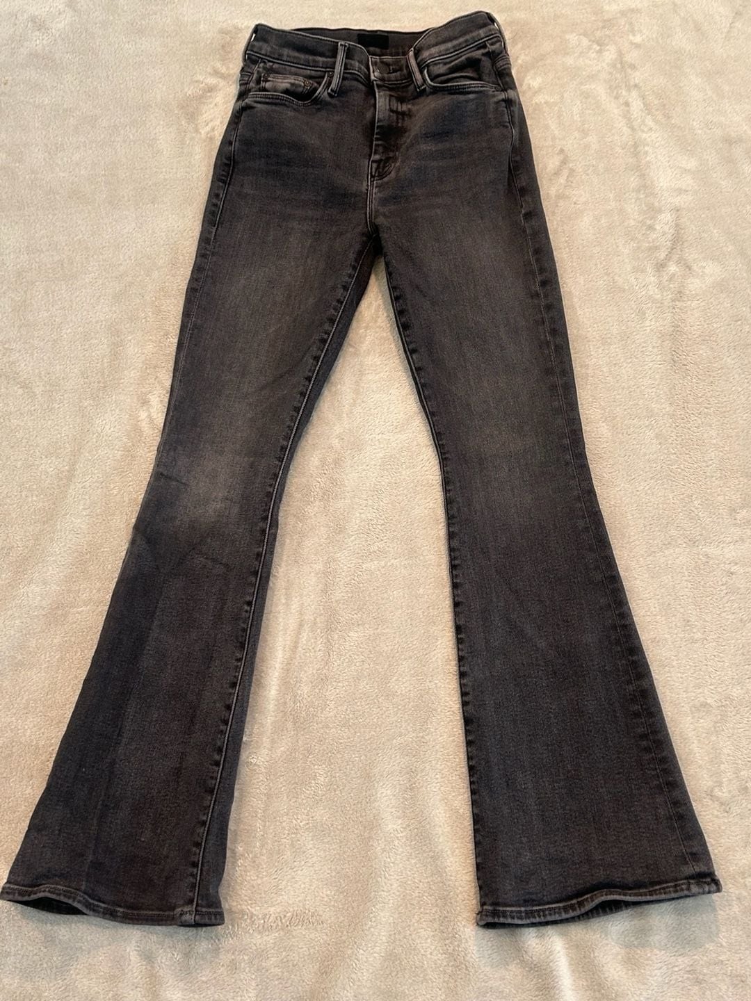 Mother The Weekender Mid Rise Flare Jeans in Can You Call My Phone
