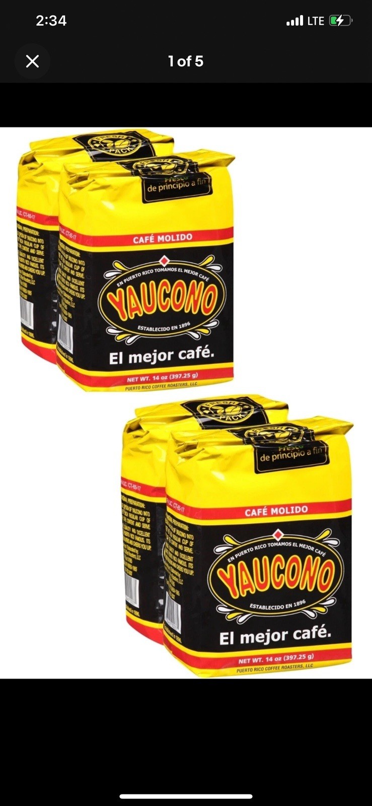 Cafe Yaucono Ground Coffee Puerto Rico (4 Pack of 14oz)
