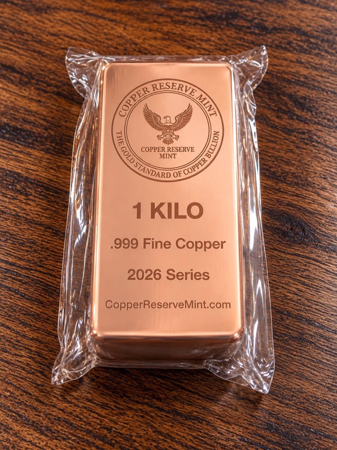 1 Kilo .999 Fine Copper Bullion Bar- Mirror Polished - 2026 -COPPER RESERVE MINT