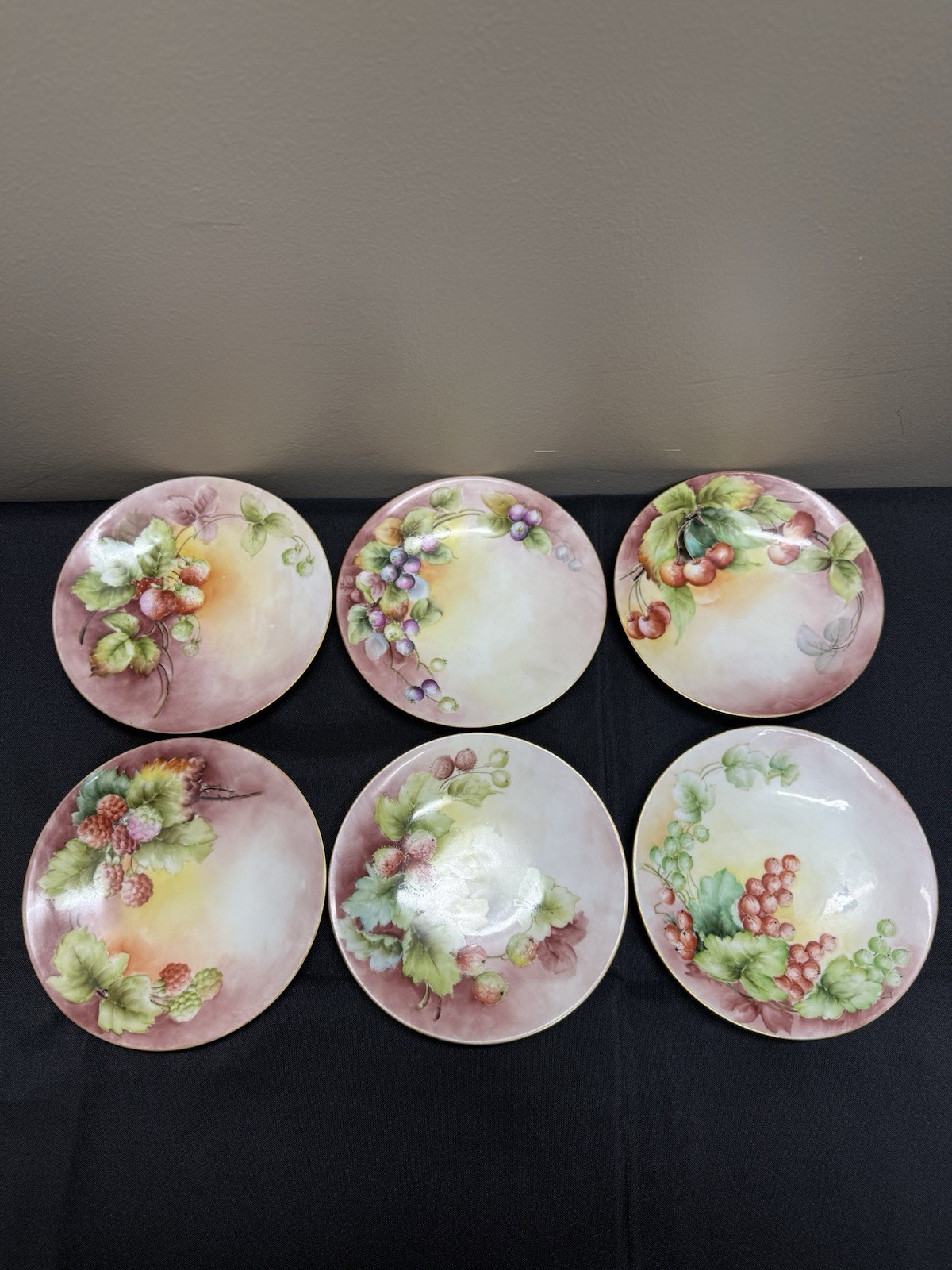 Antique J.P.L Jean Pouyat Limoges France Hand Painted Plates Fruit Deco Set Of 6 Antique J.P.L Jean Pouyat Limoges France Hand Painted Plates Fruit Deco Set Of 6