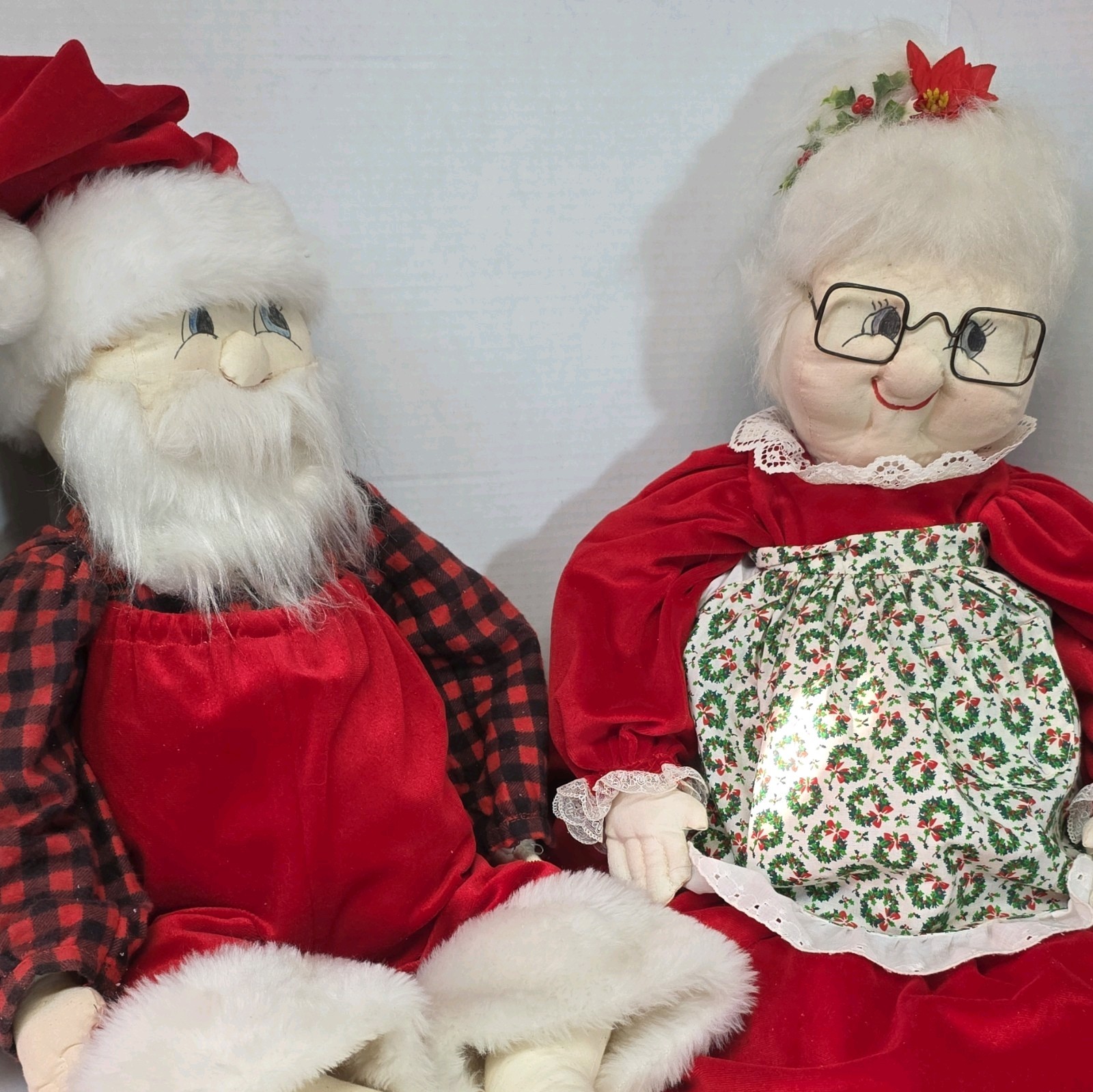 Vintage Mr. & Mrs. Claus Christmas Plush Stuffed Dolls w/ Glasses Large 24-36\