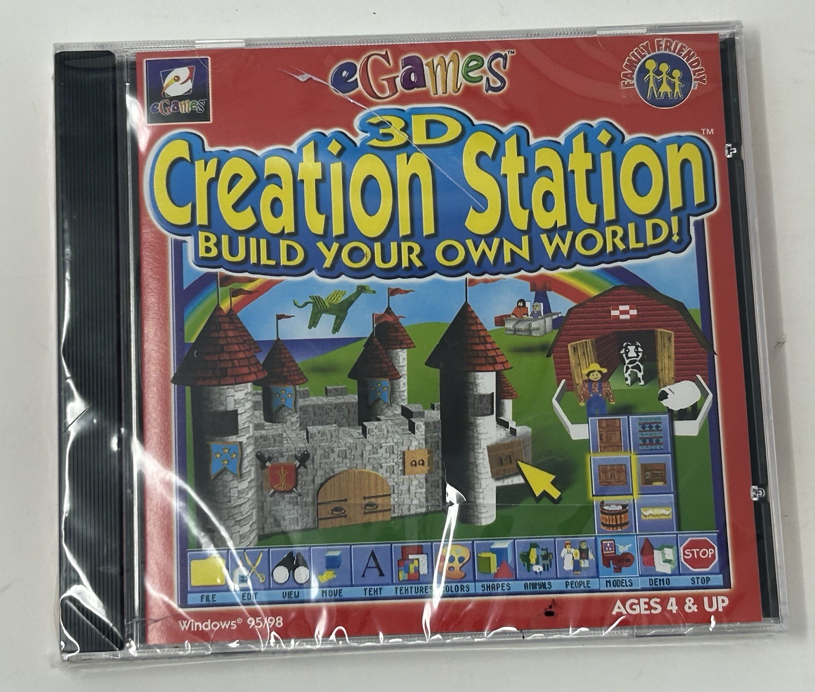 3D Creation Station PC CD kids build scenes from shapes blocks creative game F23