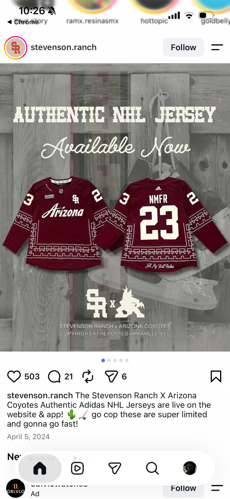 Stevenson Ranch X Arizona Coyotes Authentic Adidas NHL Jerseys (super limited)