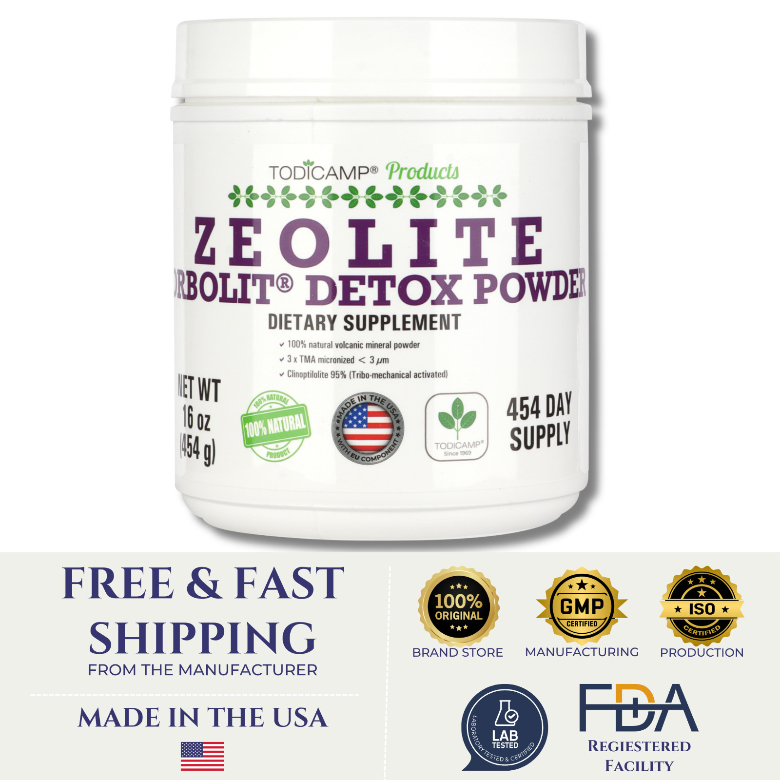 Zeolite Clinoptilolite Powder by TODICAMP® - Ultra FINE 1-2 µm - 454 Days Supply Zeolite Clinoptilolite Powder by TODICAMP® - Ultra FINE 1-2 µm - 454 Days Supply
